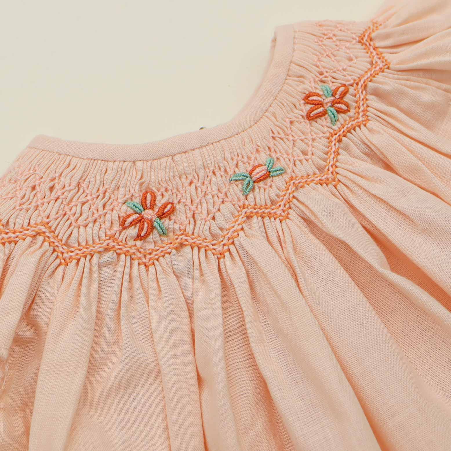 Spanish Hand Smocked Set - Peach Linen (9M, 12M)