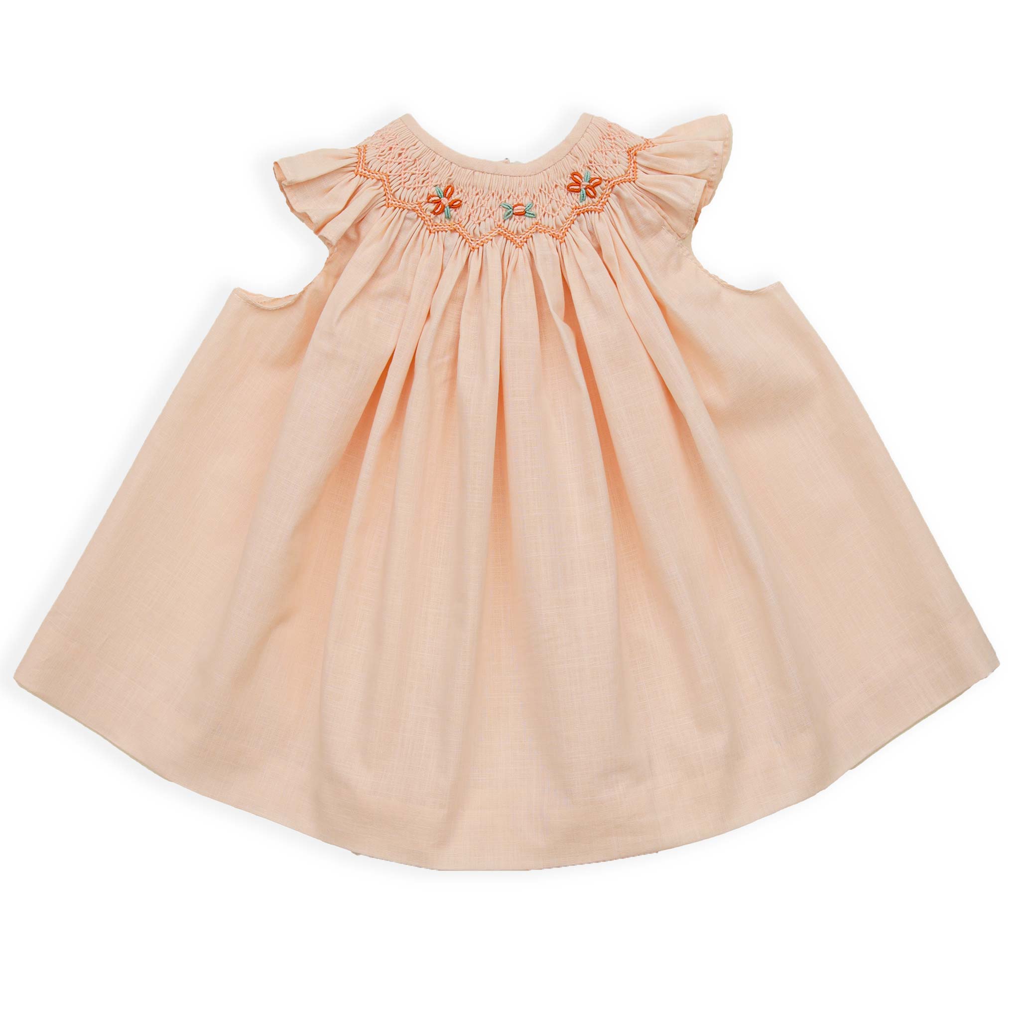 spanish hand smocked girls dress peach