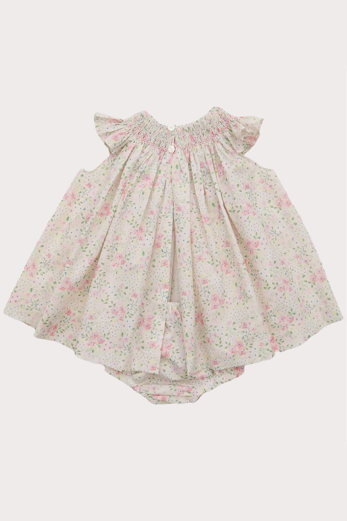 Spanish Hand Smocked Set - Pale Pink Flowers (3M - 2Y)