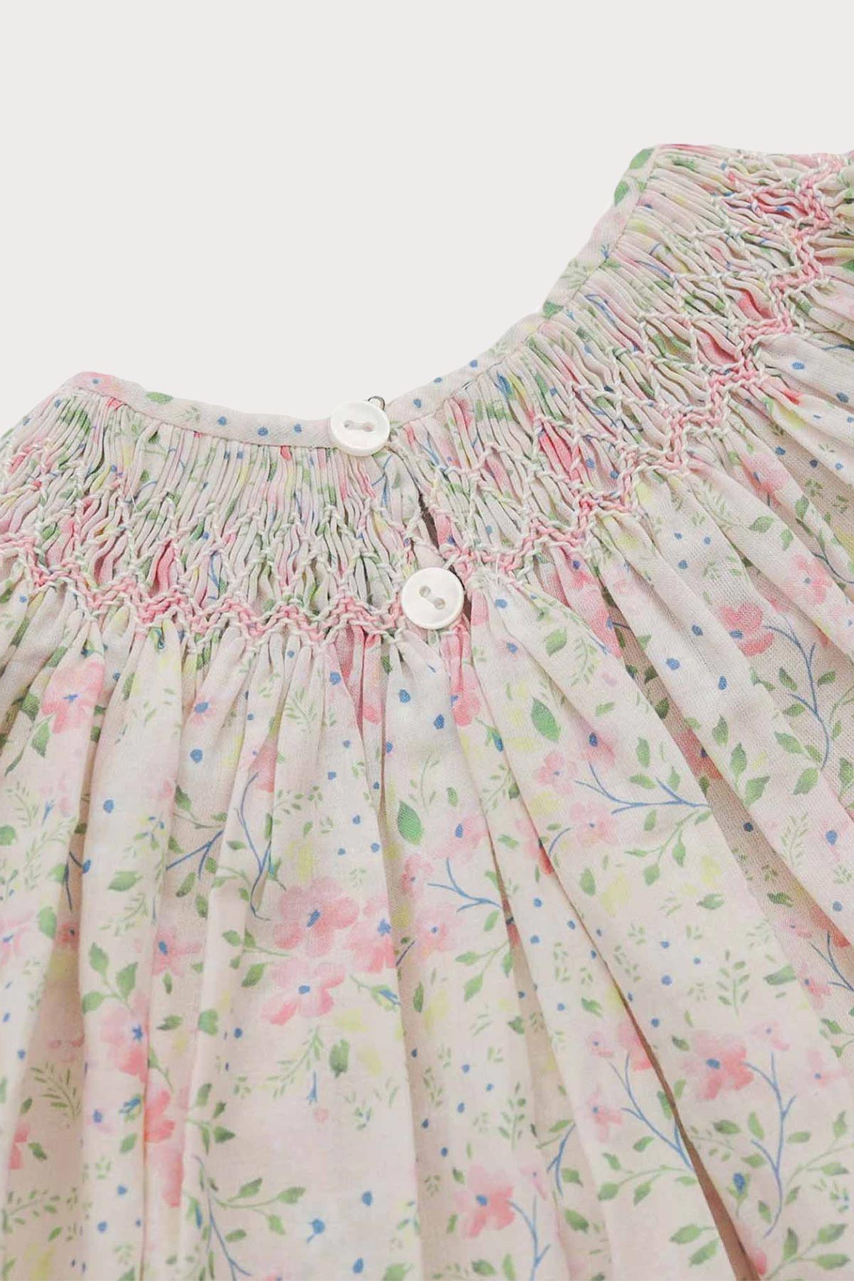 Spanish Hand Smocked Set - Pale Pink Flowers (3M - 2Y)