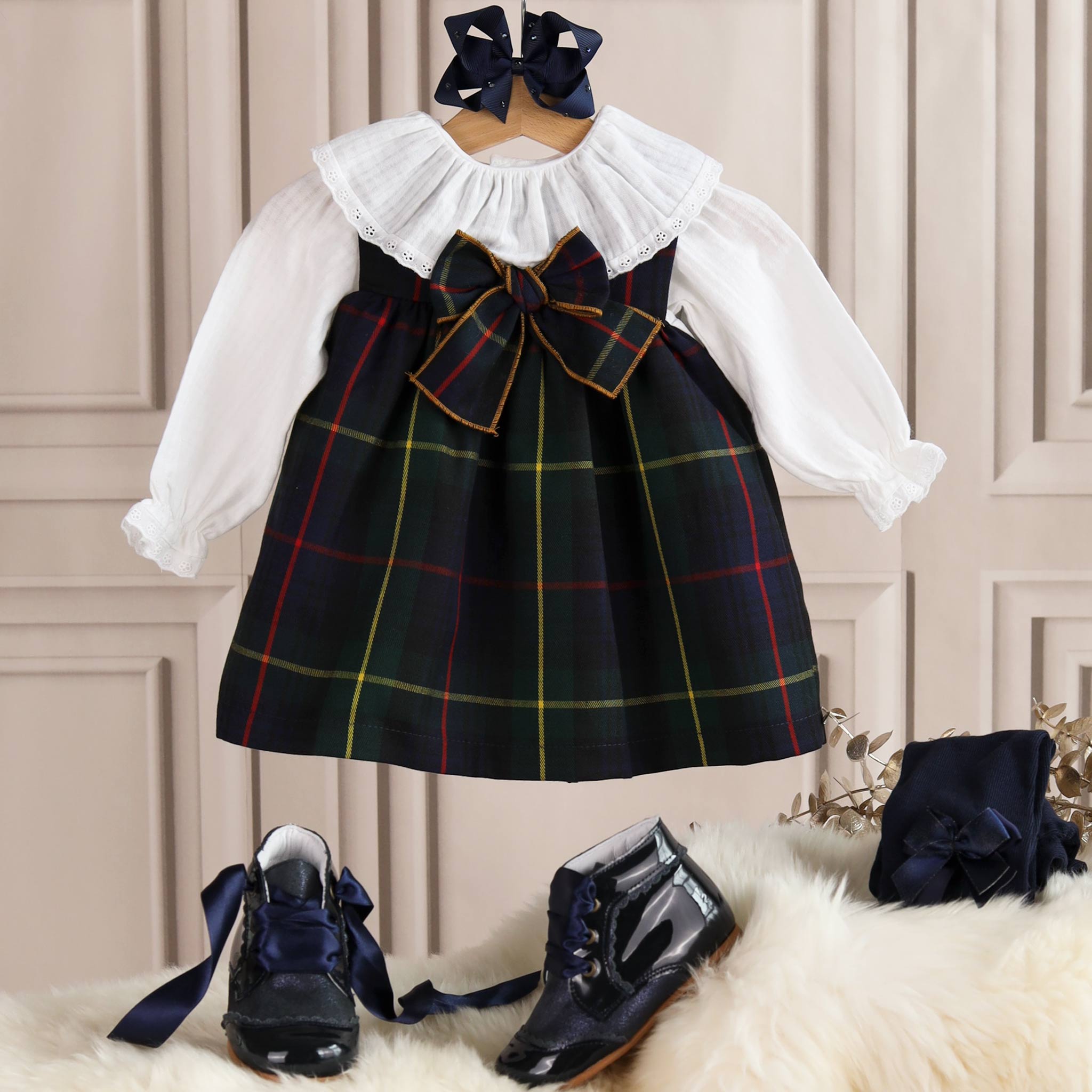 valentina bebes girls pinafore dress & blouse
