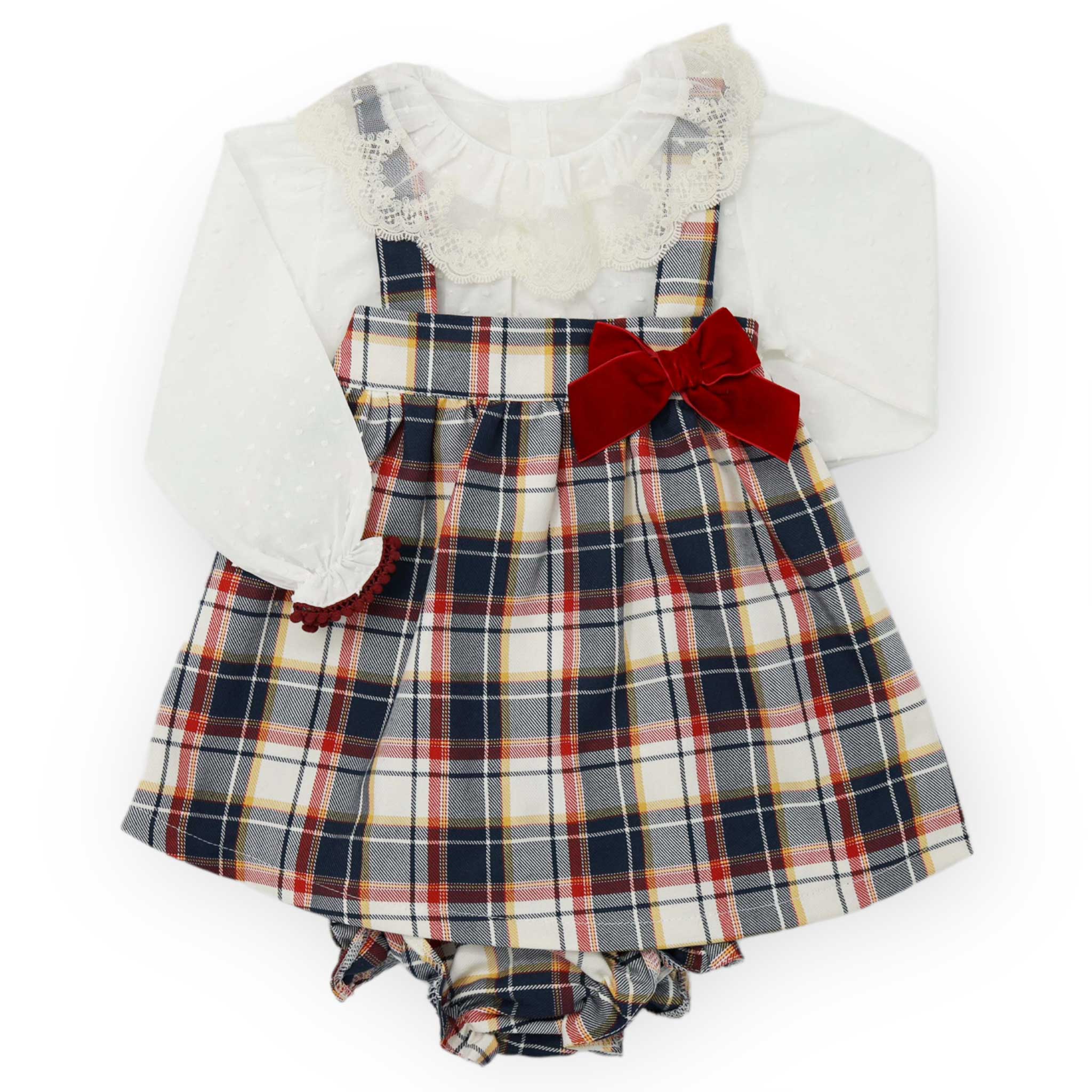 valentina bebes tartan girls pinafore dress & blouse outfit