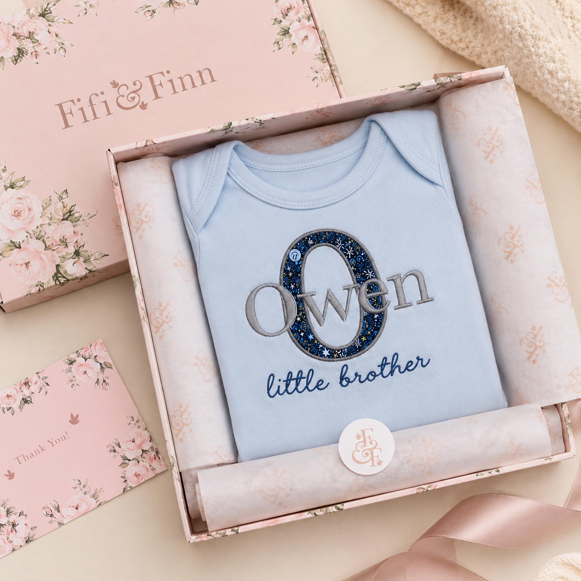 Personalised Little Brother Name Bodysuit | Liberty Fabric Initial Design