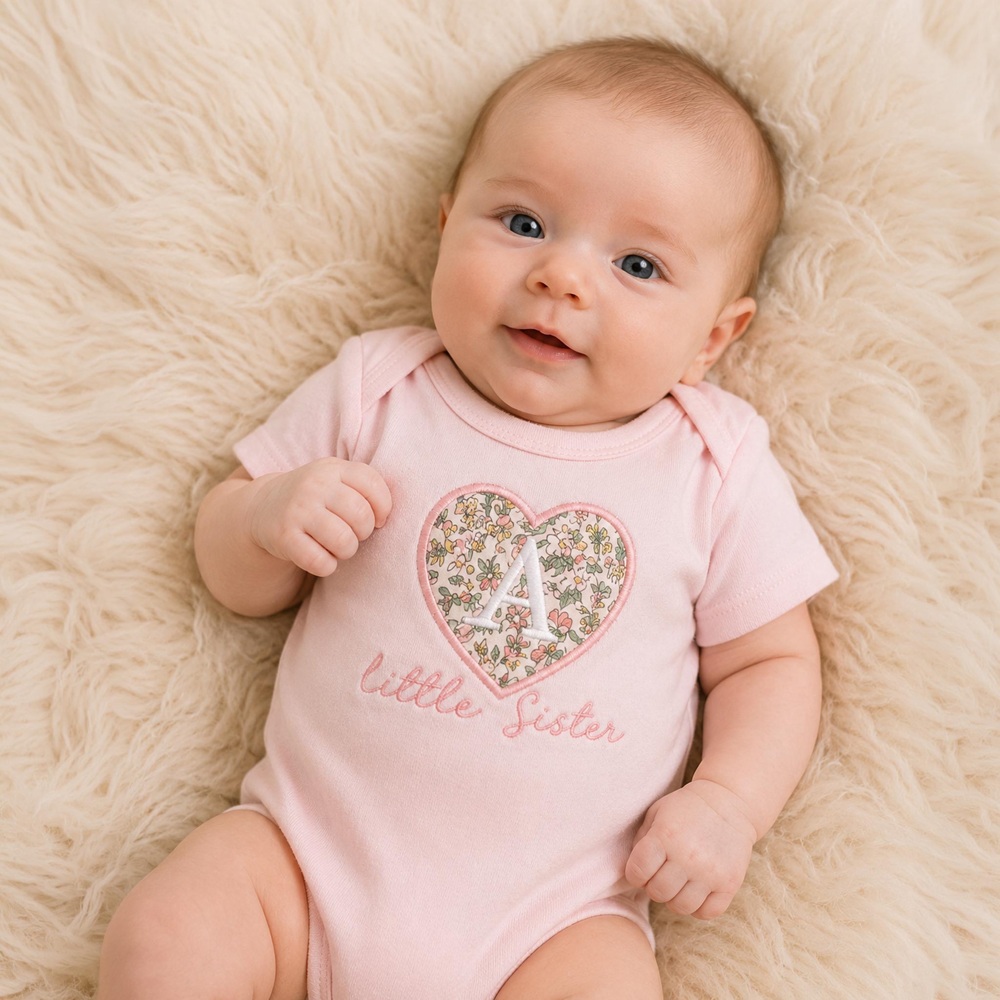 Personalised Little Sister Bodysuit | Liberty Fabric Baby Outfit