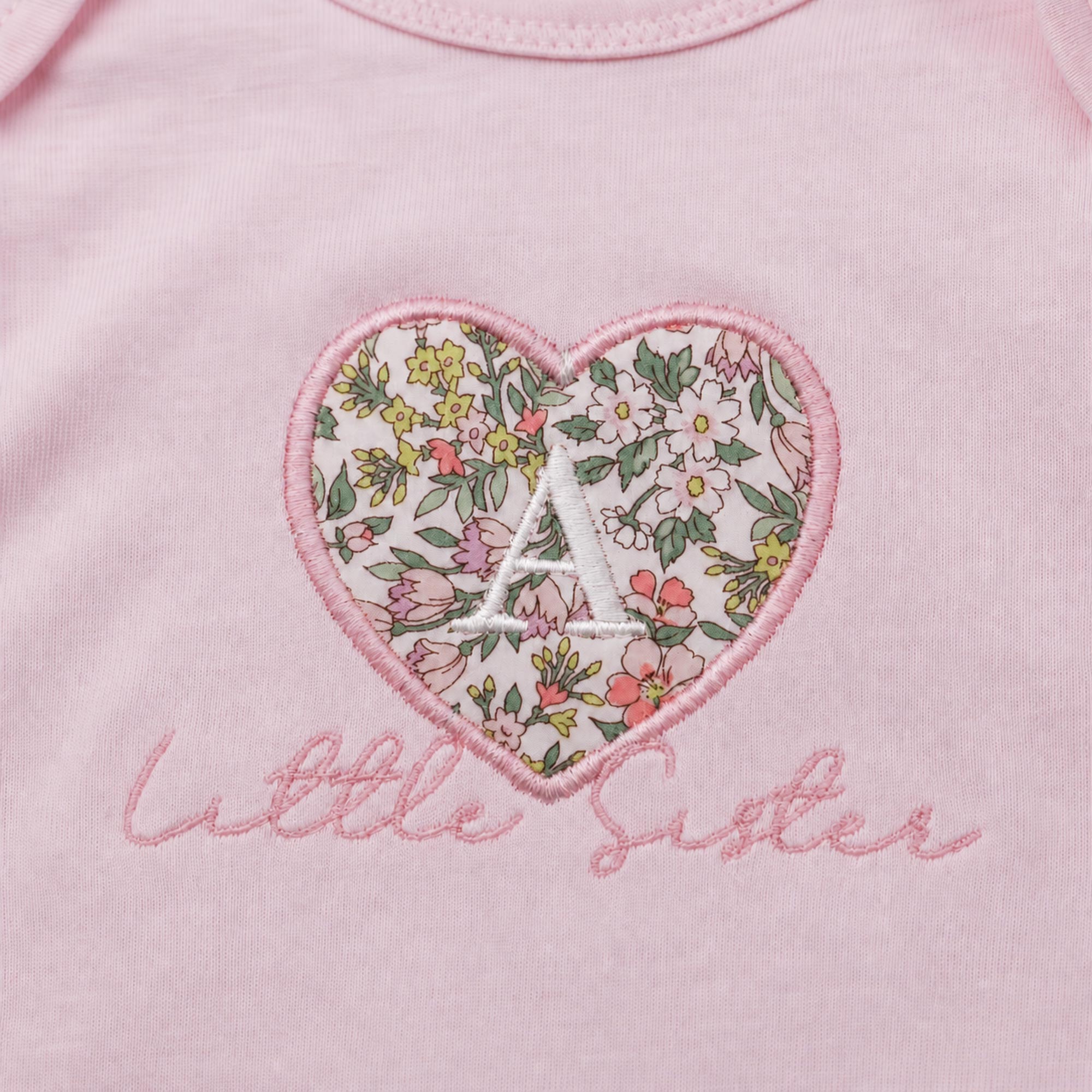 Personalised Little Sister Bodysuit | Liberty Fabric Baby Outfit
