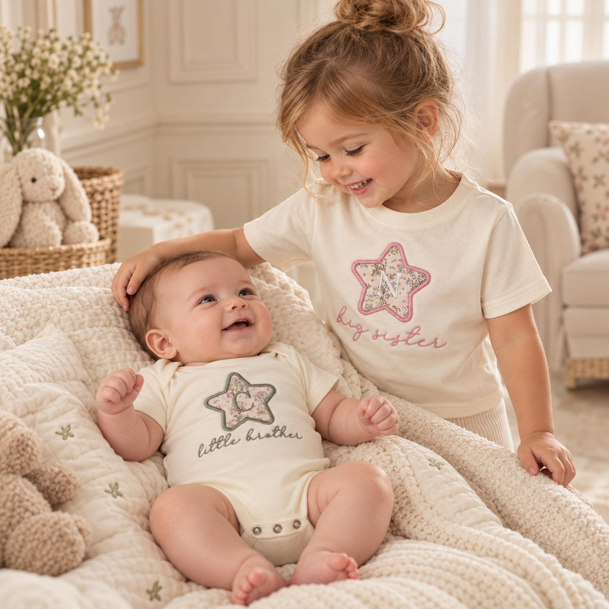Personalised Unisex Sibling Outfits – Liberty Star T-Shirt & Baby Bodysuit Set