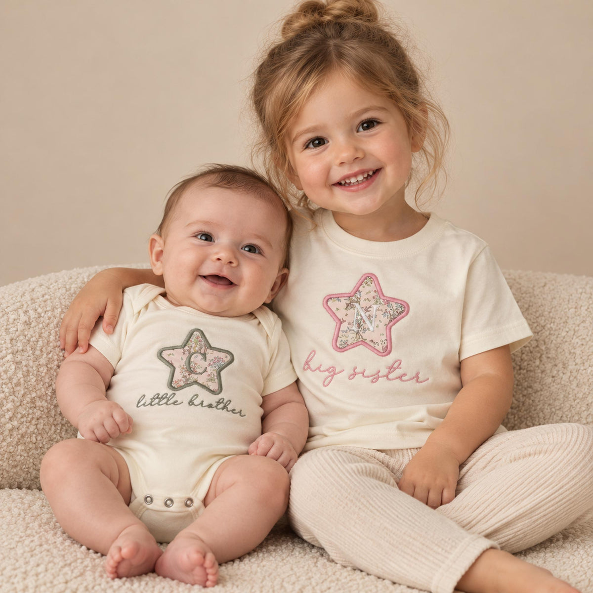 Personalised Unisex Sibling Outfits – Liberty Star T-Shirt & Baby Bodysuit Set