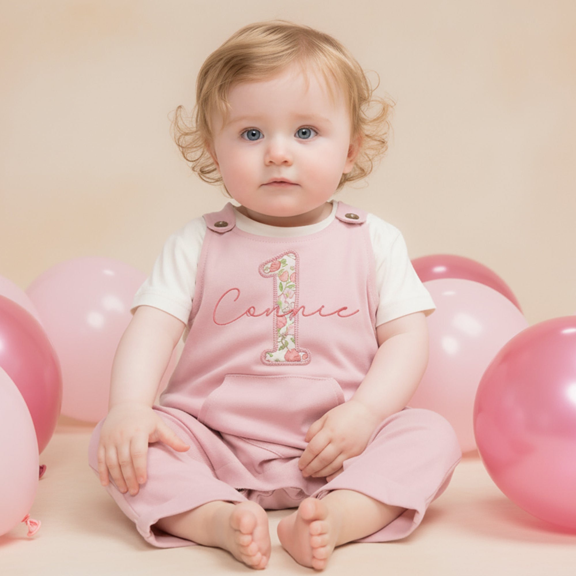 First Birthday Organic Cotton Dungarees - Pink