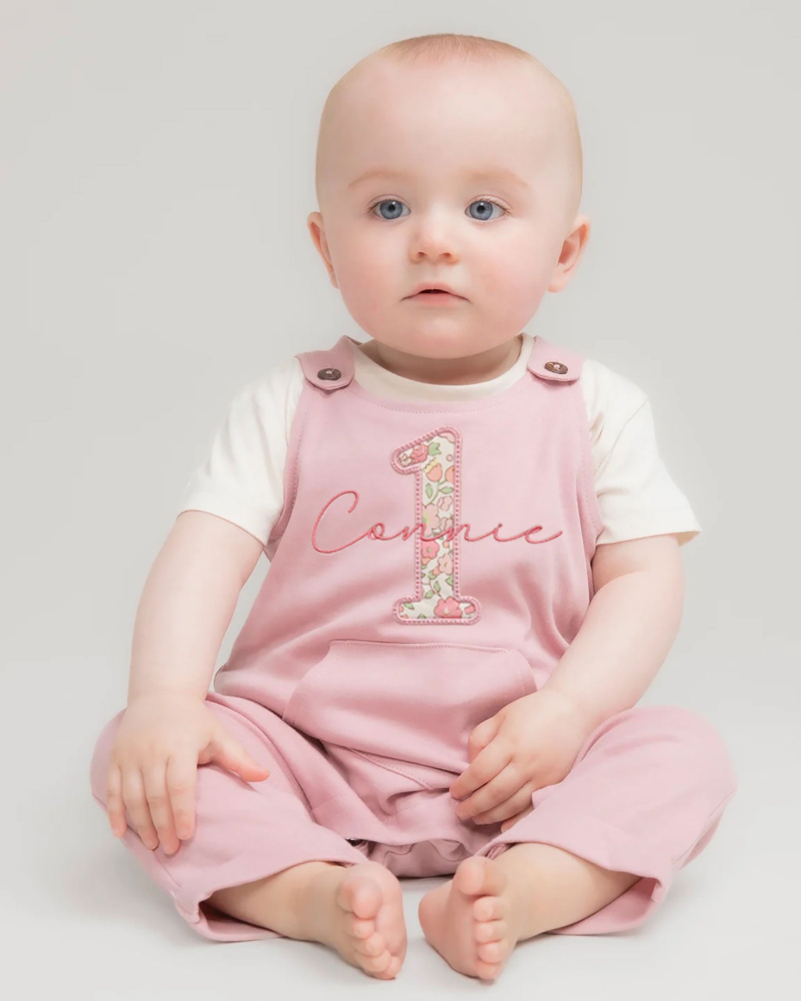 First Birthday Organic Cotton Dungarees - Pink