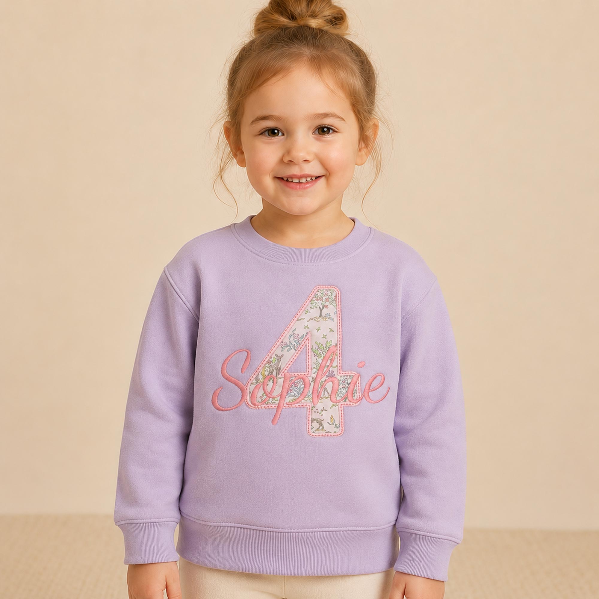 Personalised 4th Birthday Sweatshirt with Liberty Number & Script Name