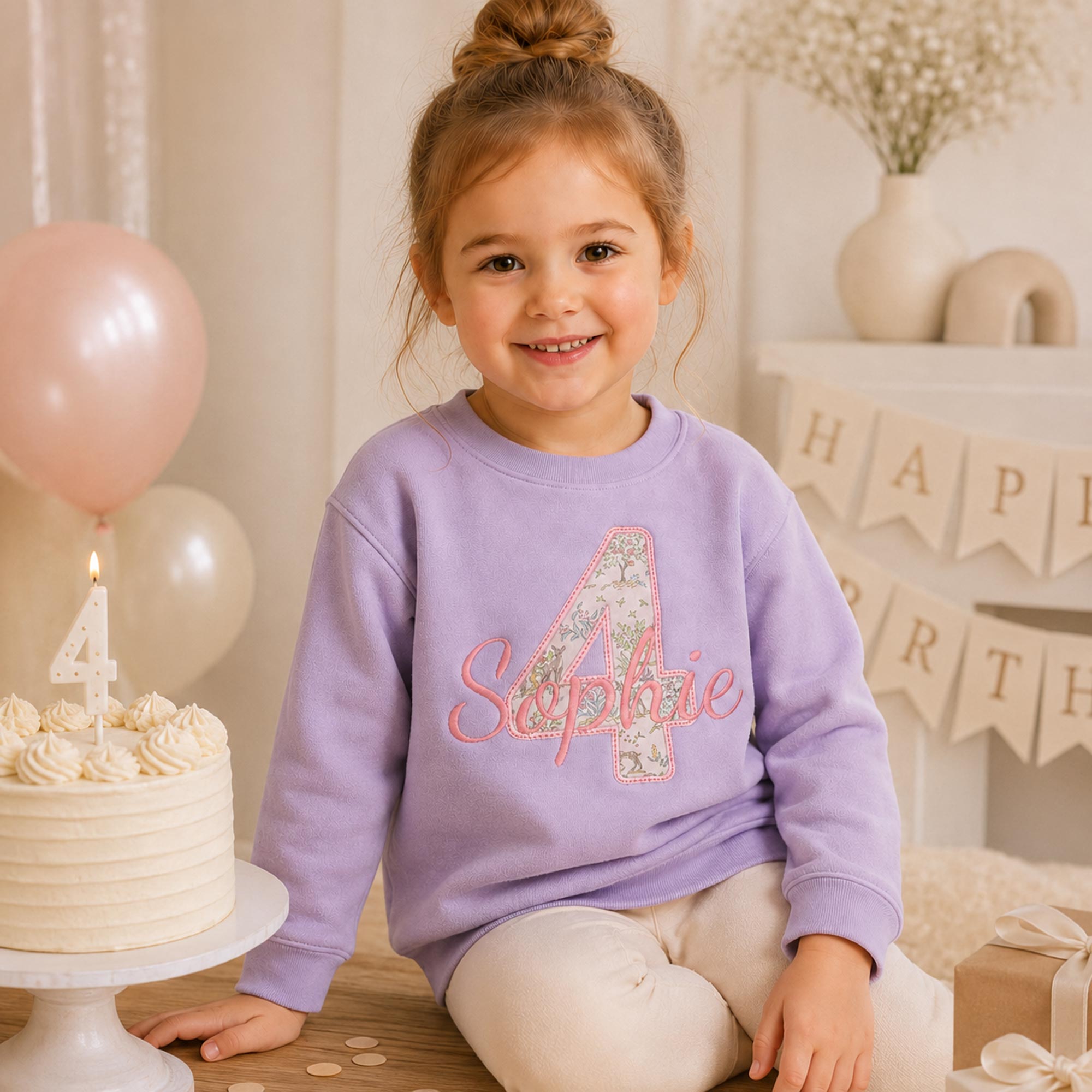 Personalised 4th Birthday Sweatshirt with Liberty Number & Script Name