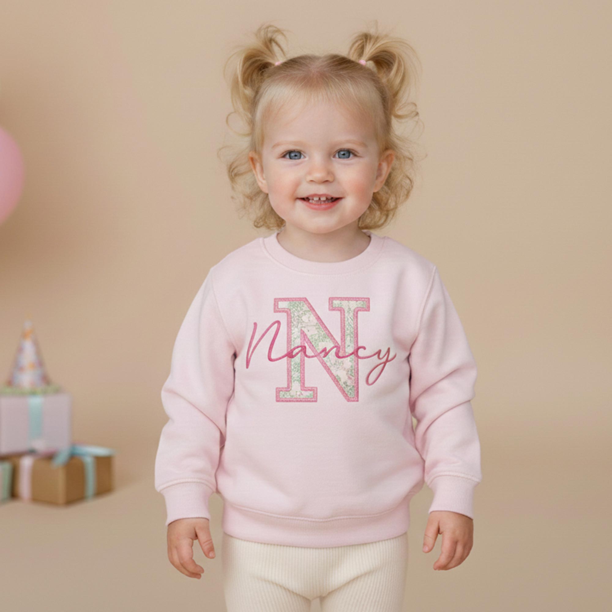 Personalised Initial Jumper | Script Name Liberty Fabric Design