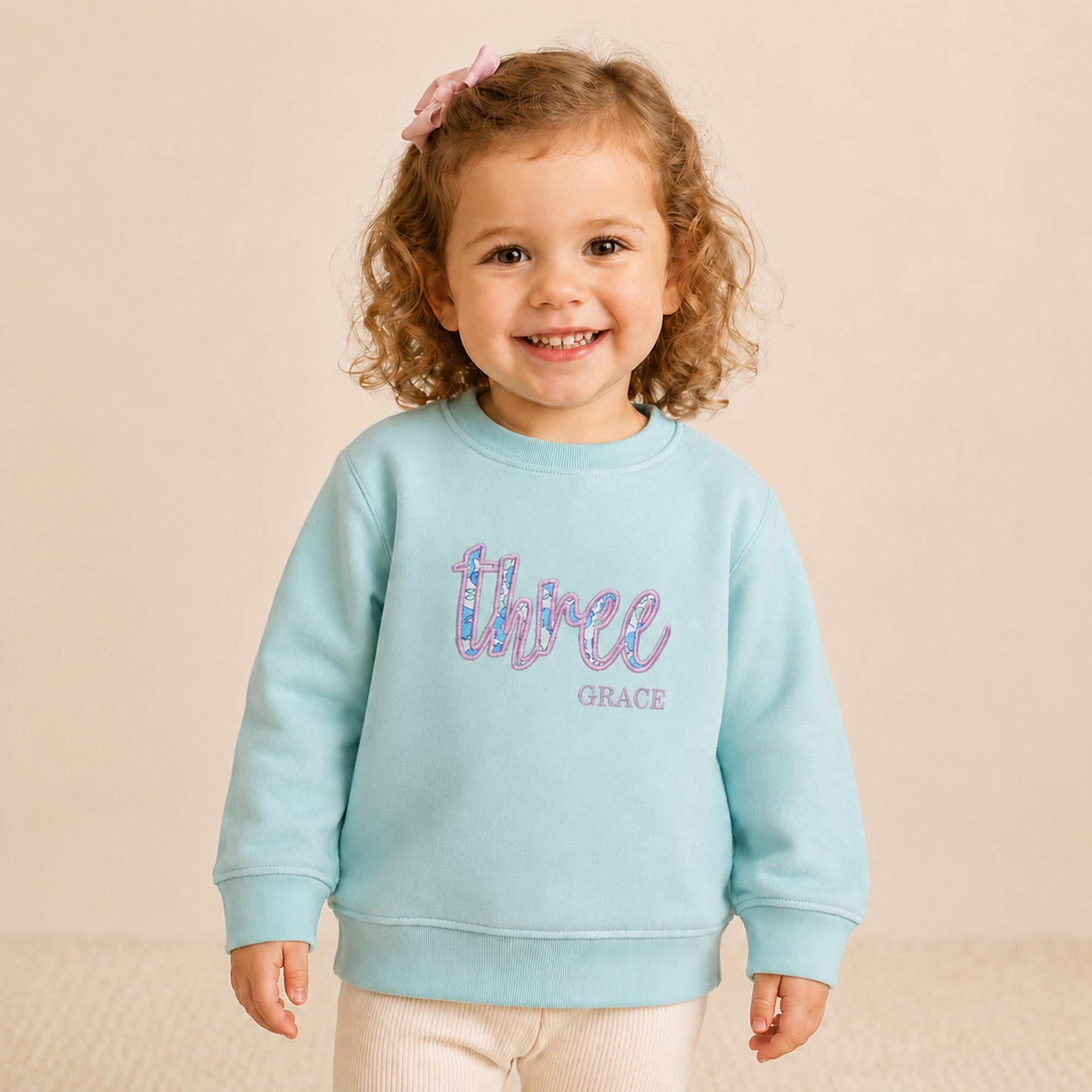 Personalised Three Birthday Sweatshirt with Liberty Appliqué