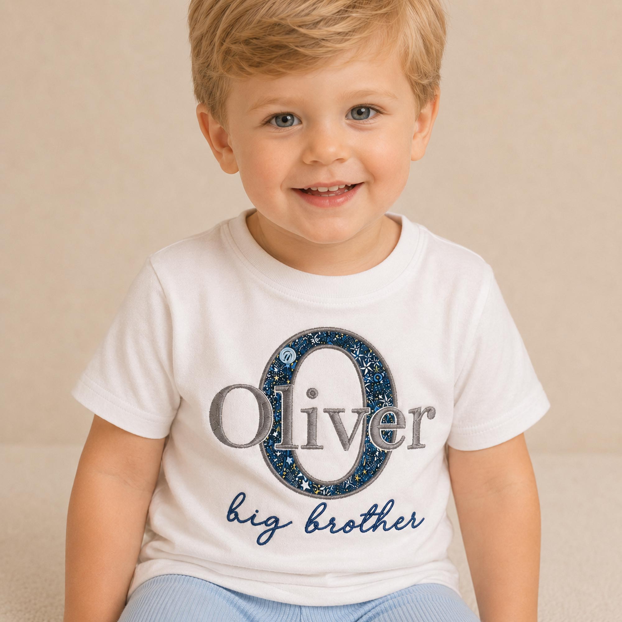 Personalised Brother Name T-Shirt | Liberty Fabric Initial Design
