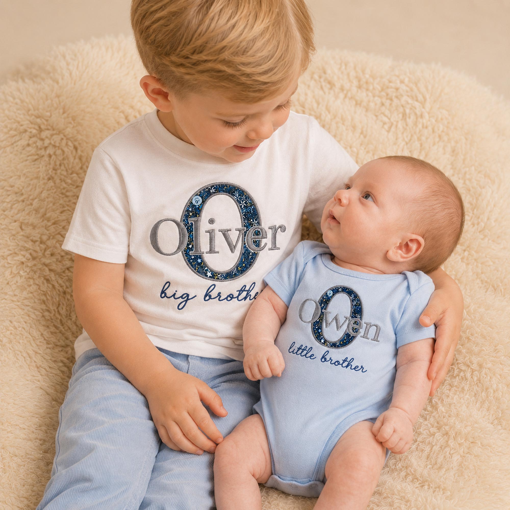 Personalised Little Brother Name Bodysuit | Liberty Fabric Initial Design