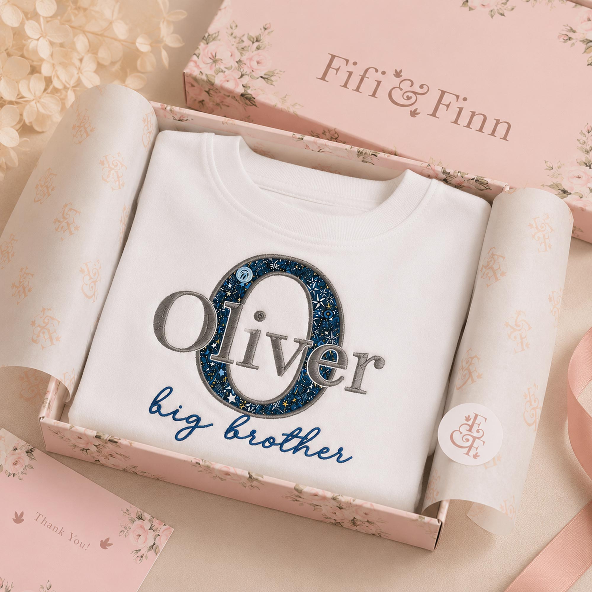 Personalised Brother Name T-Shirt | Liberty Fabric Initial Design