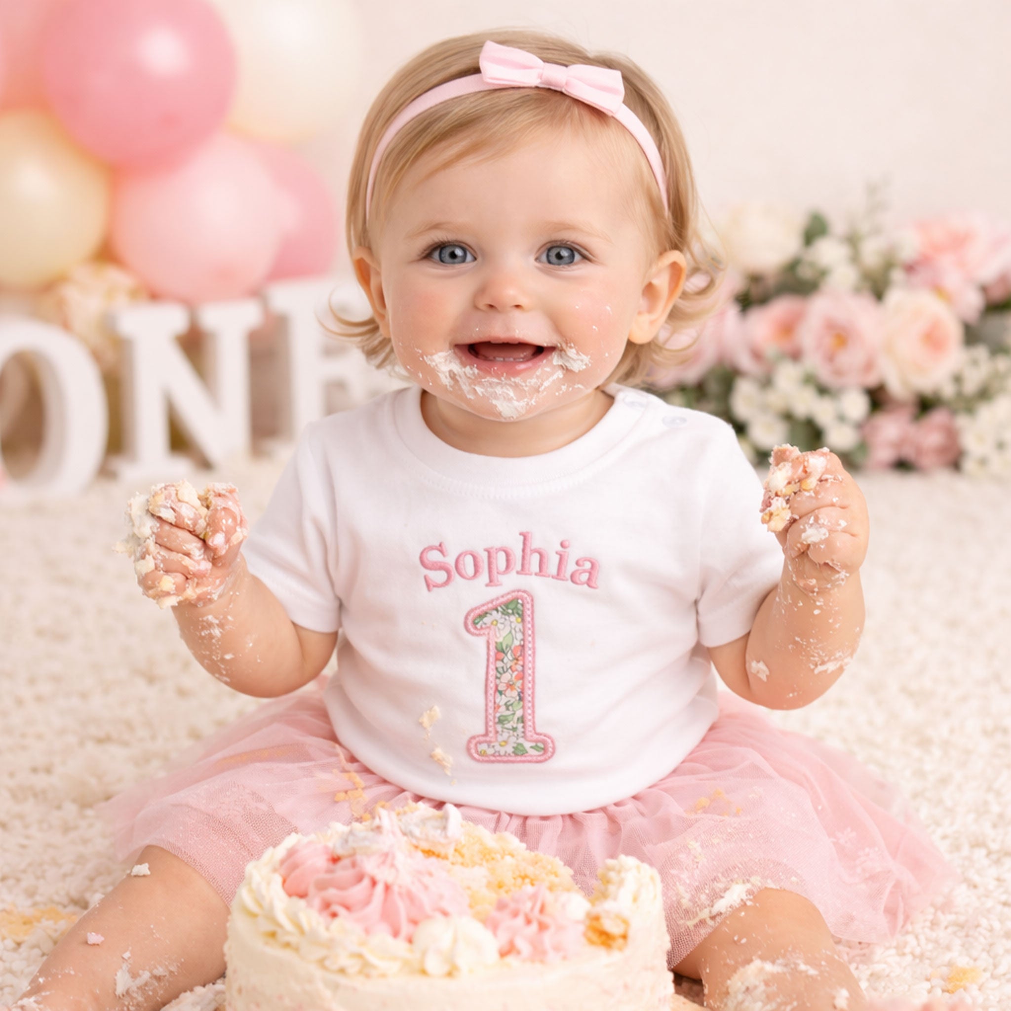 Personalised Liberty First Birthday T-Shirt – Classic Name & Number