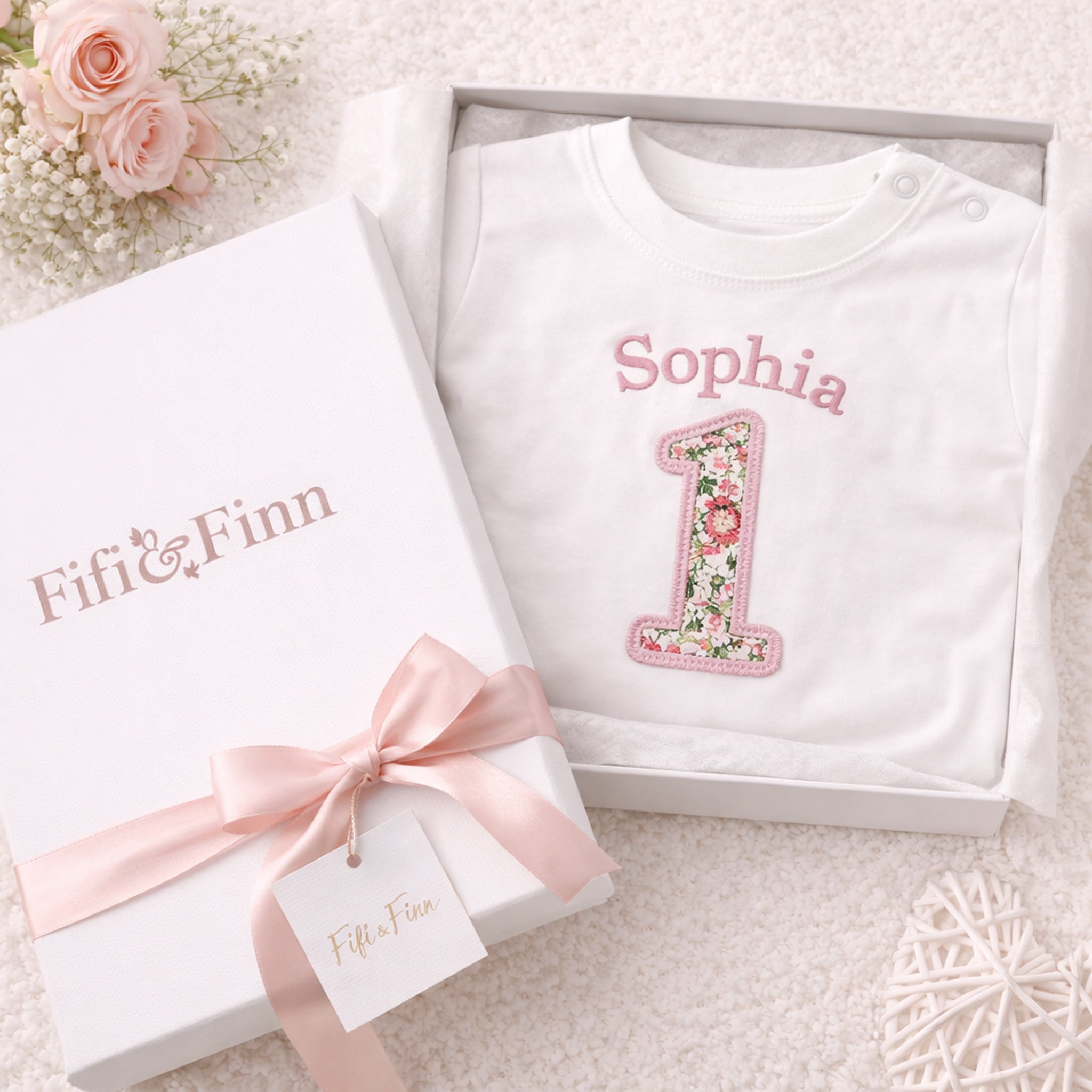 Personalised Liberty First Birthday T-Shirt – Classic Name & Number