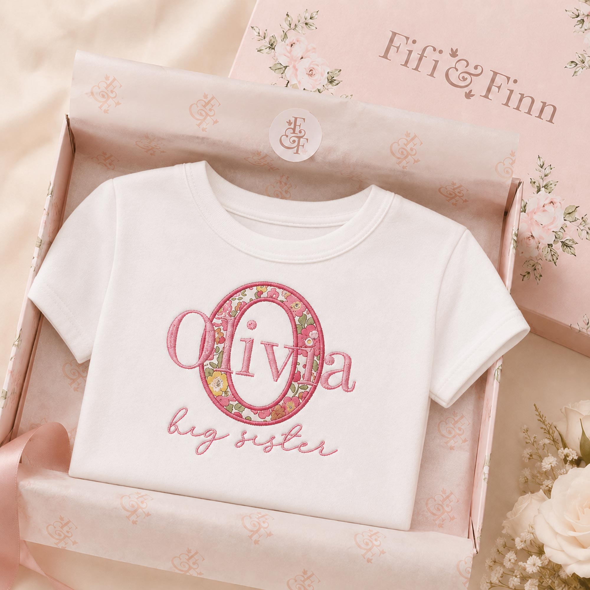 Personalised Sister Name T-Shirt | Liberty Fabric Initial Top