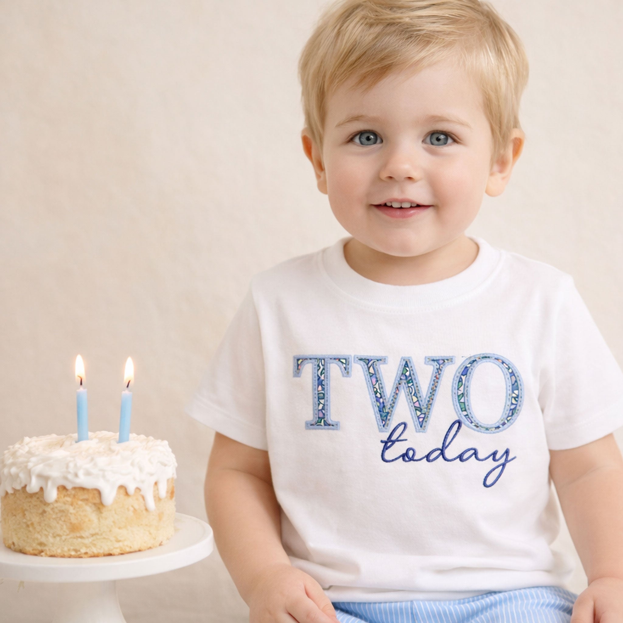 Two Today T-Shirt – Personalised 2nd Birthday Outfit in Liberty Fabric
