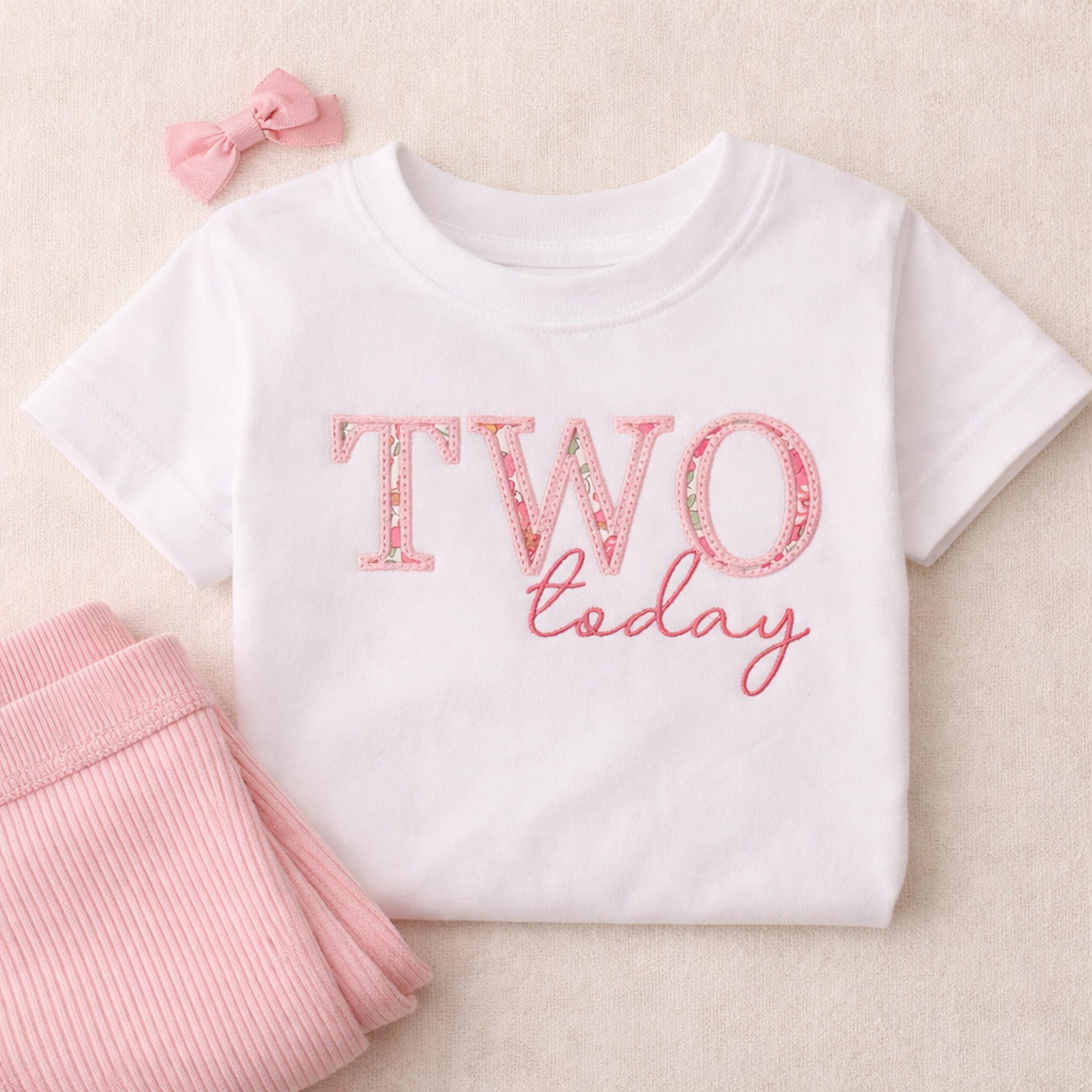 Two Today T-Shirt – Personalised 2nd Birthday Outfit in Liberty Fabric