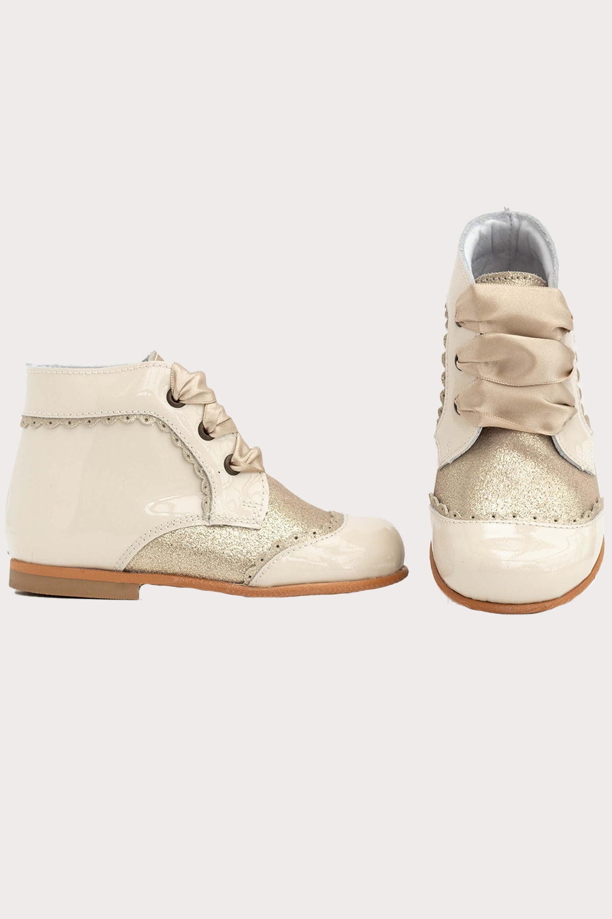 girls ivory patent & gold leather ankle boots