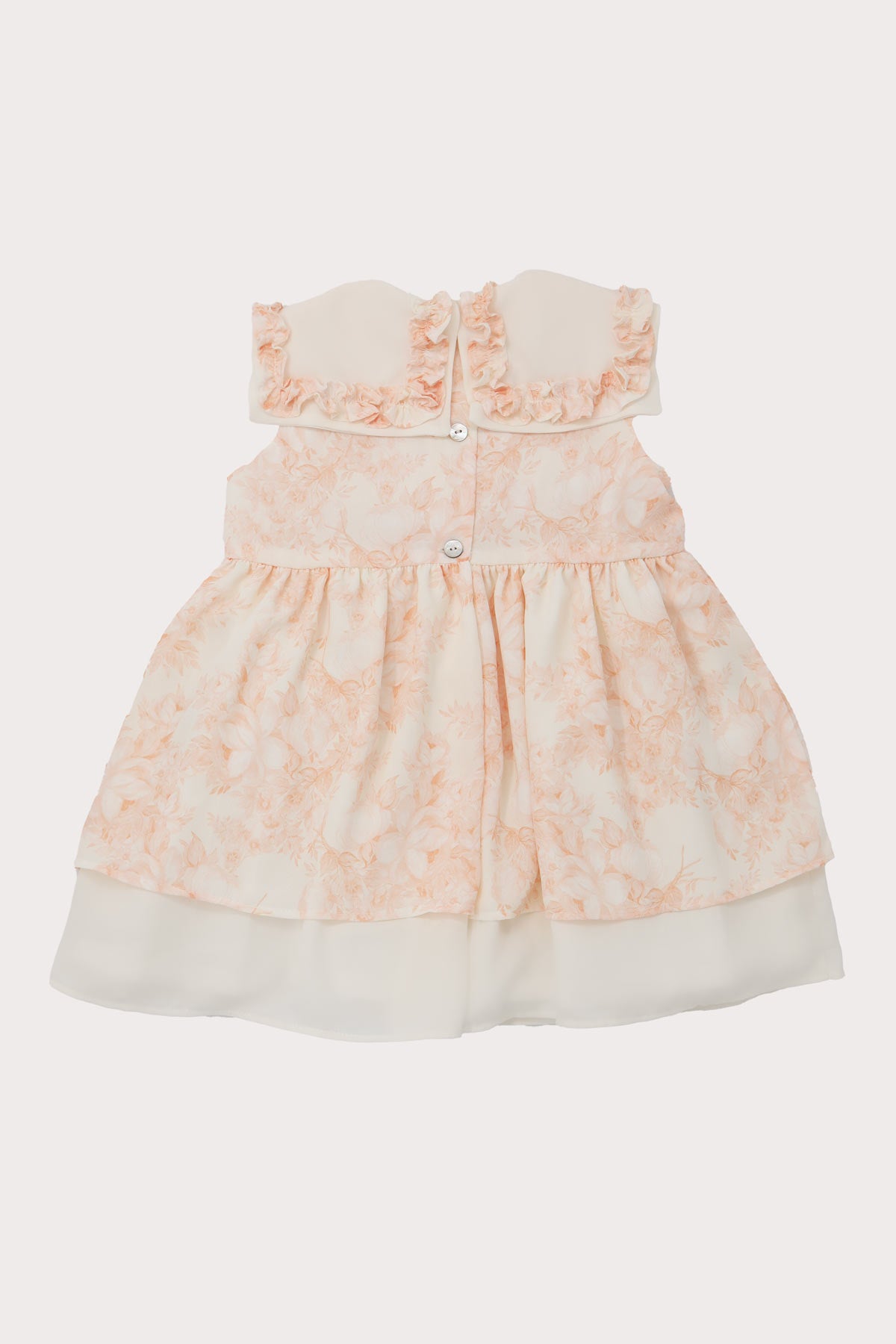 back of ivory & chiffon peach floral girls chiffon dress