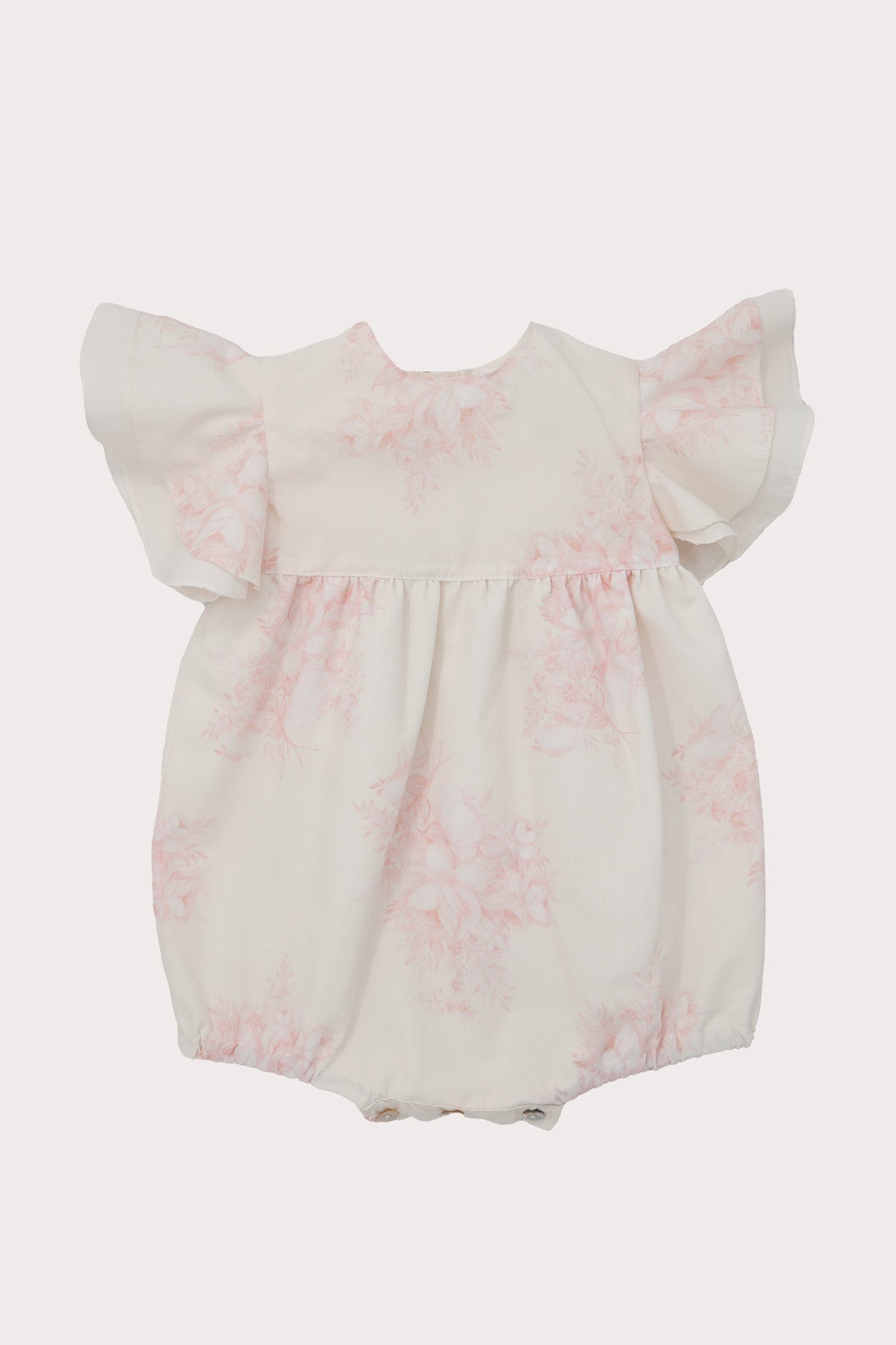 front of ivory baby girl romper with pink flowers