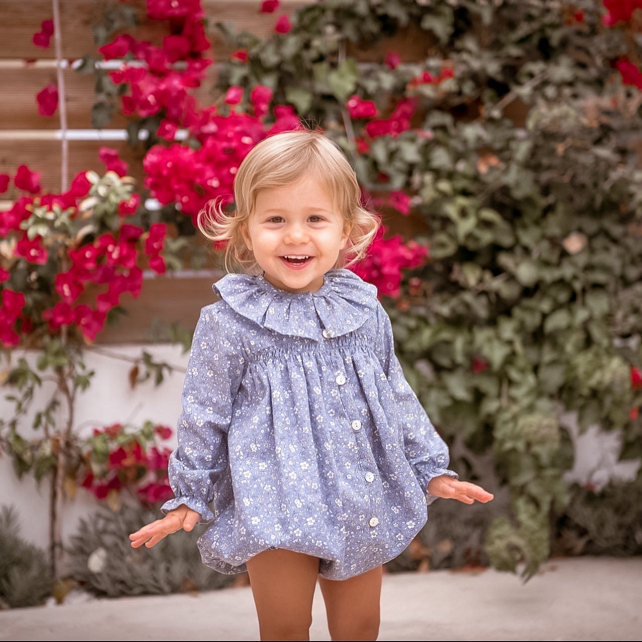baby girl romper with blue floral print