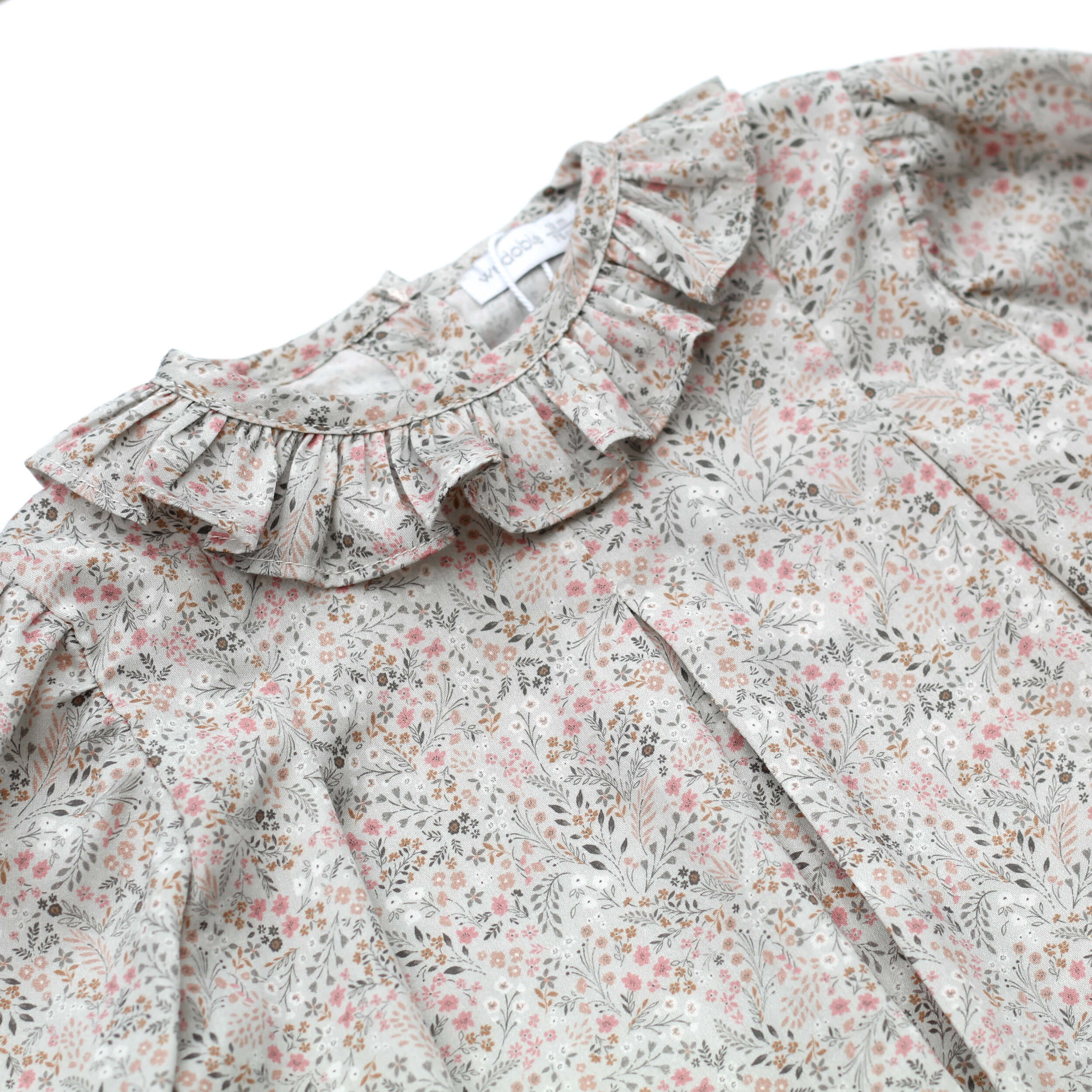 Wedoble grey floral frill collar baby blouse, made in portugal