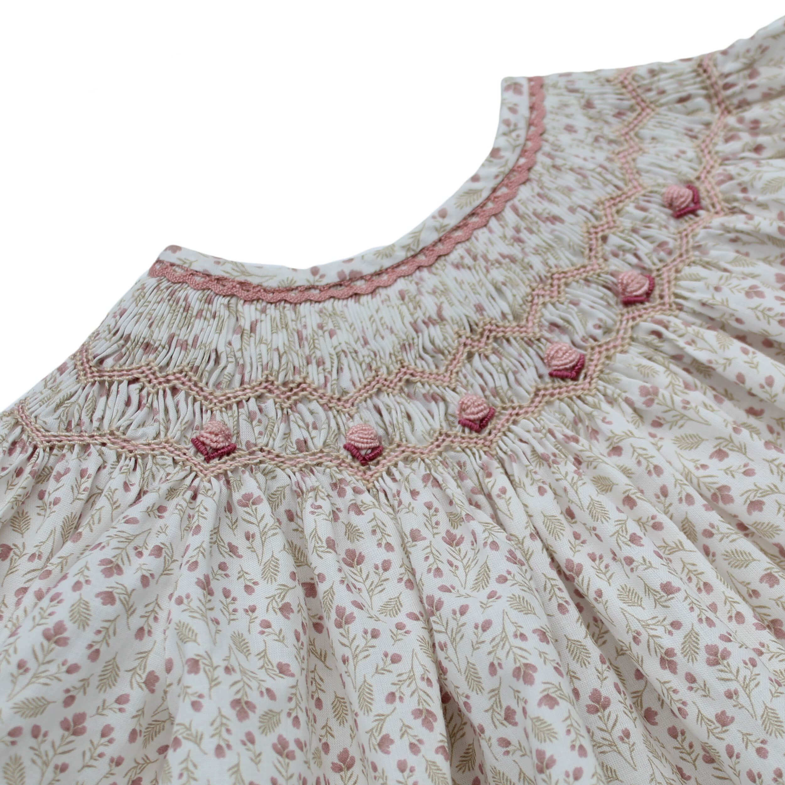 spanish smocked baby dress with hand embroidered roses
