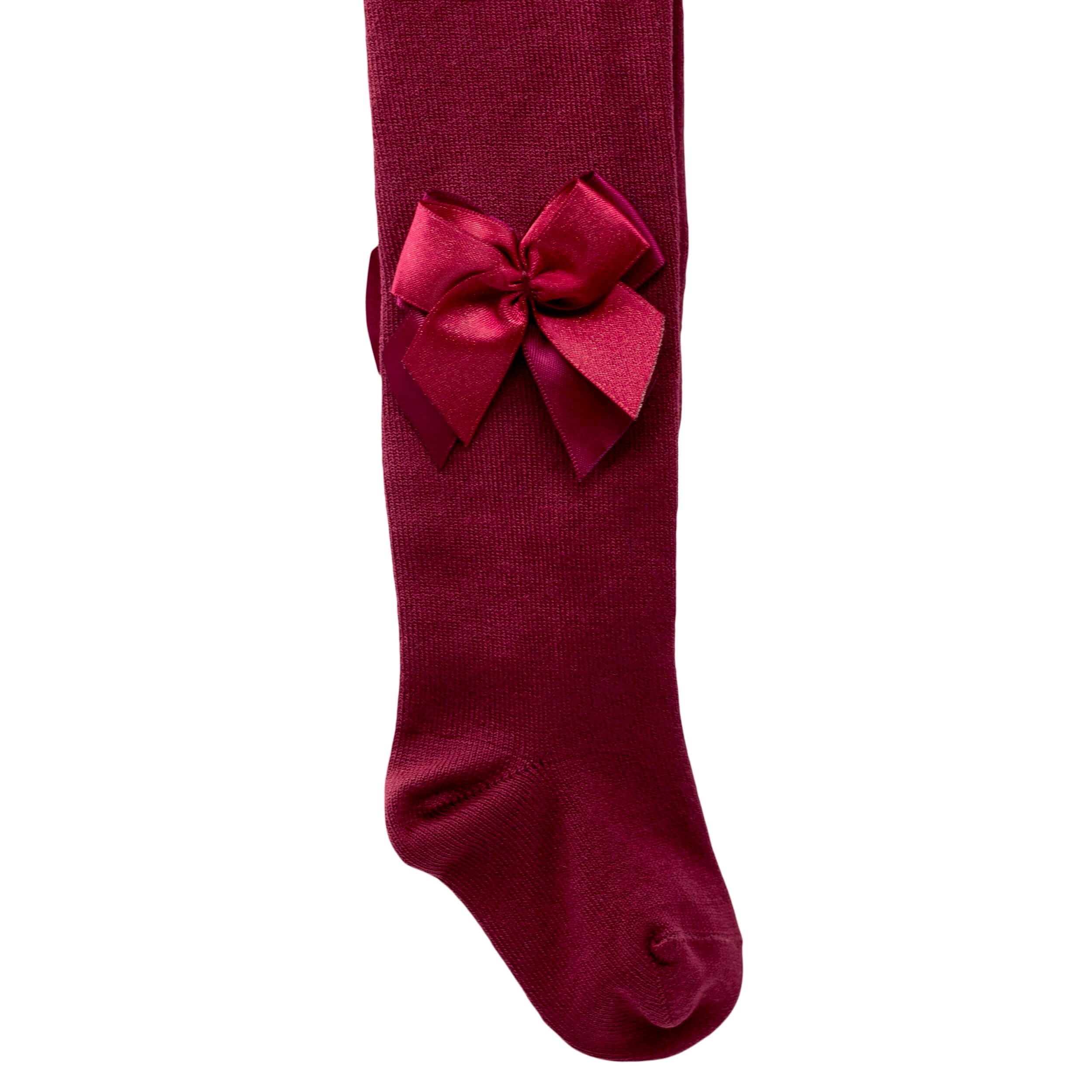 spanish baby tights with double bow in burgundy