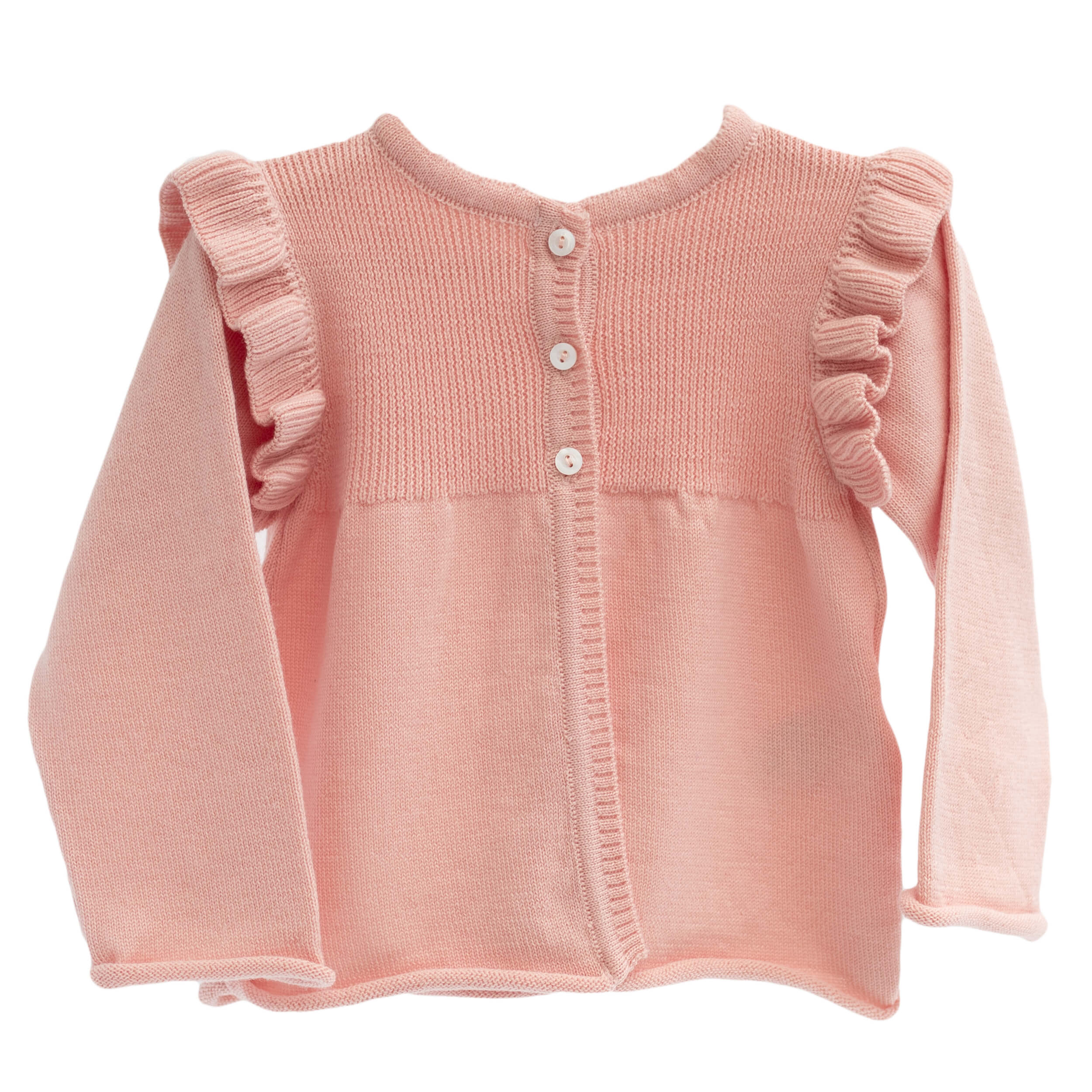 wedoble wool baby cardigan in pink, made in portugal