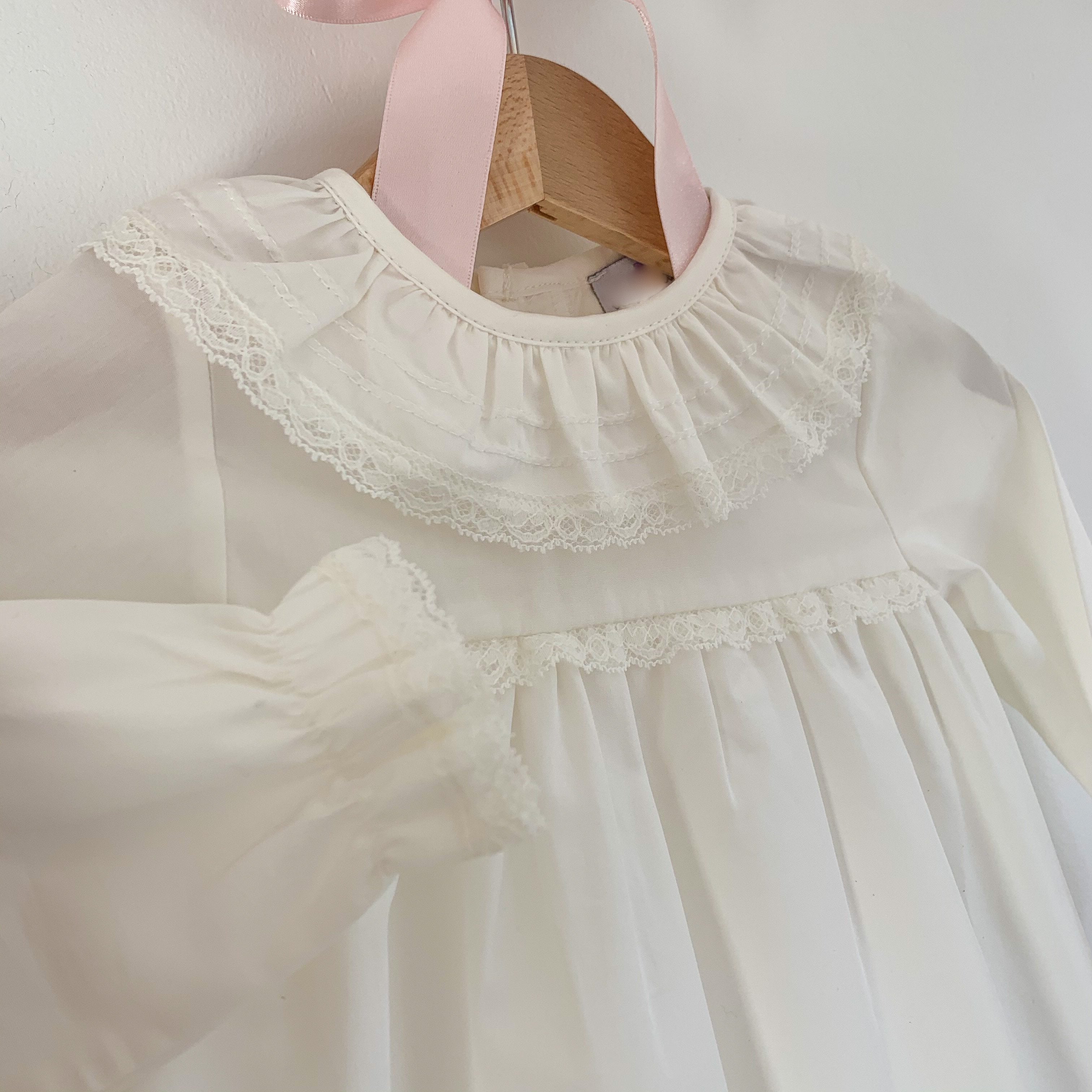 close up of ivory frill collar classic baby blouse, made in portugal