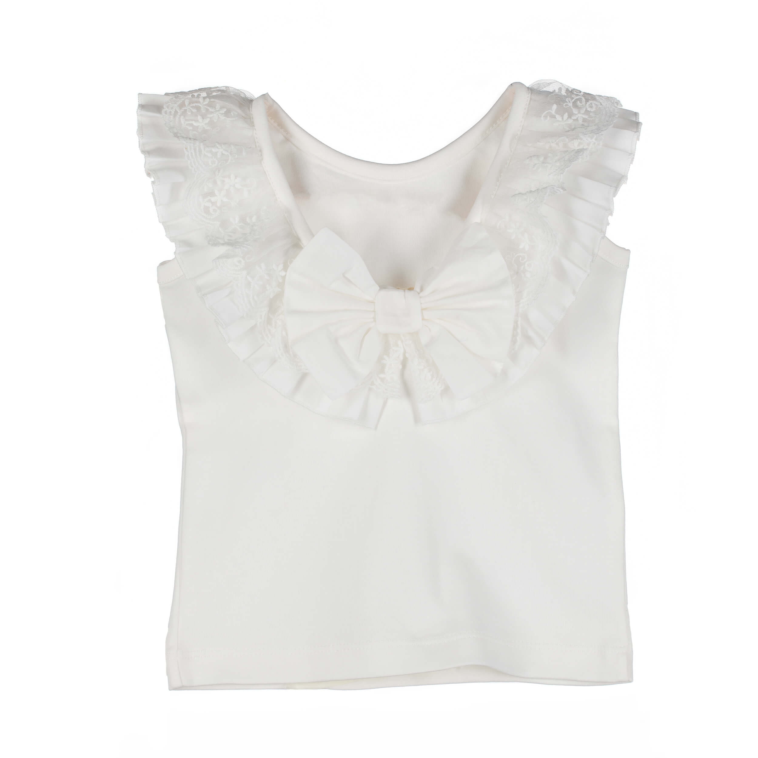sleeveless lace frill girls top with bow