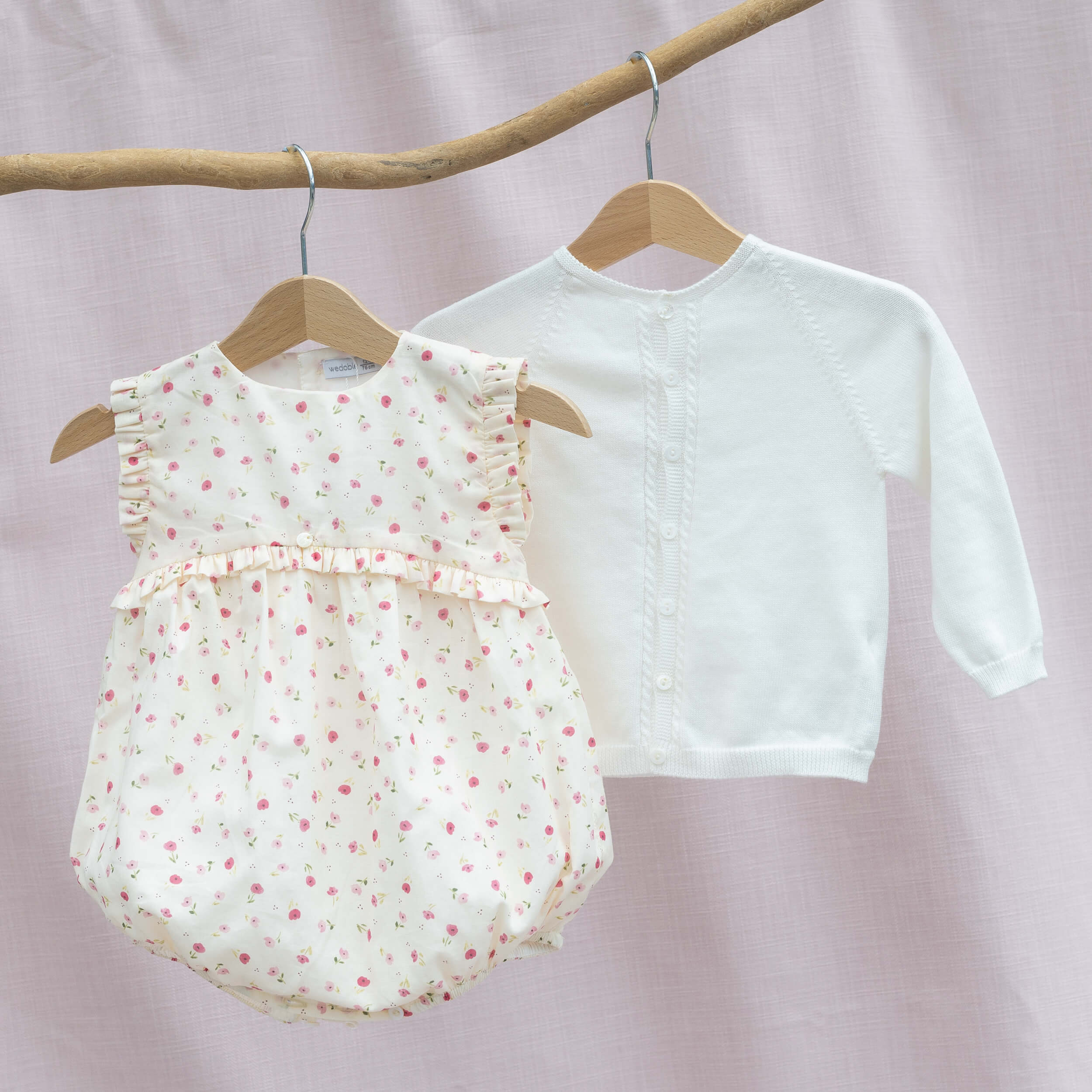 wedoble floral baby romper and ivory baby girl cardigan