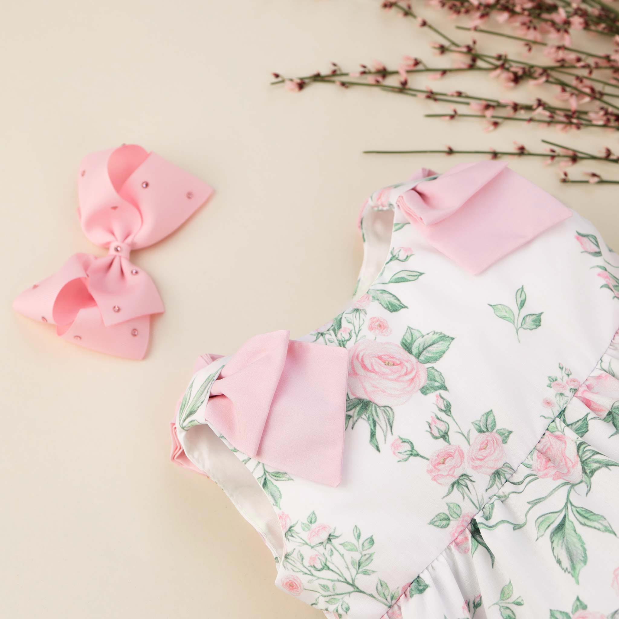 floral girls blouse & pink hair bow