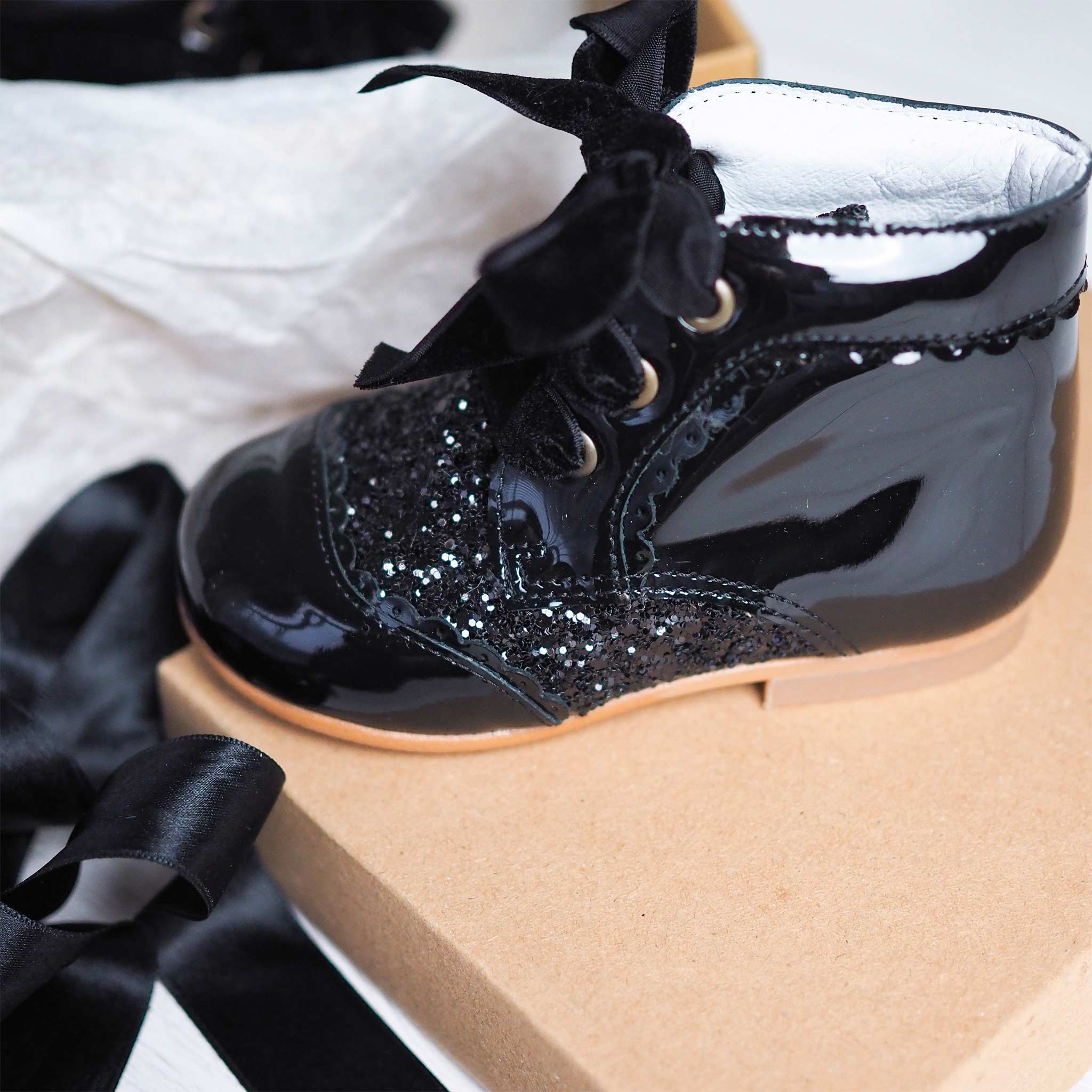 black & glitter girls leather boots