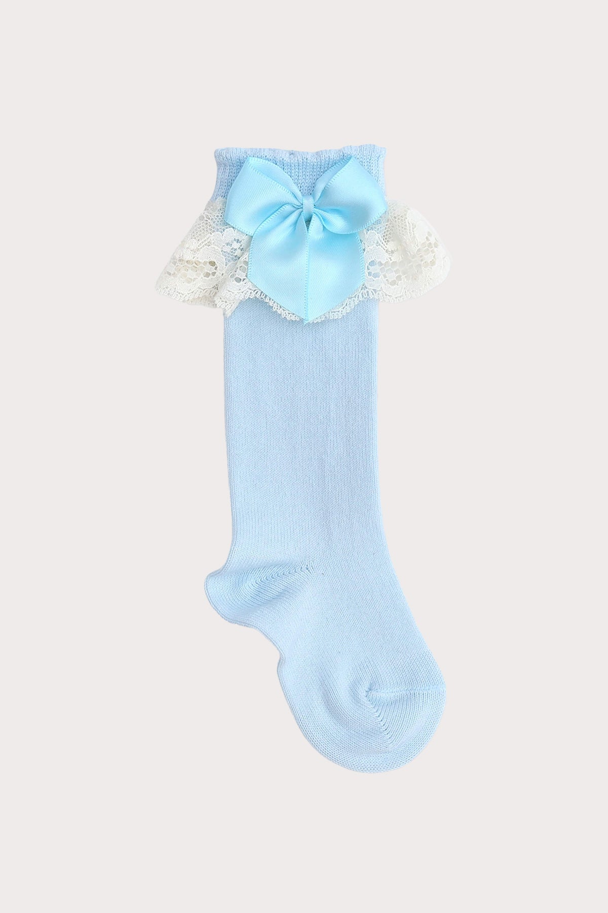 girls knee high socks baby blue with spanish lace