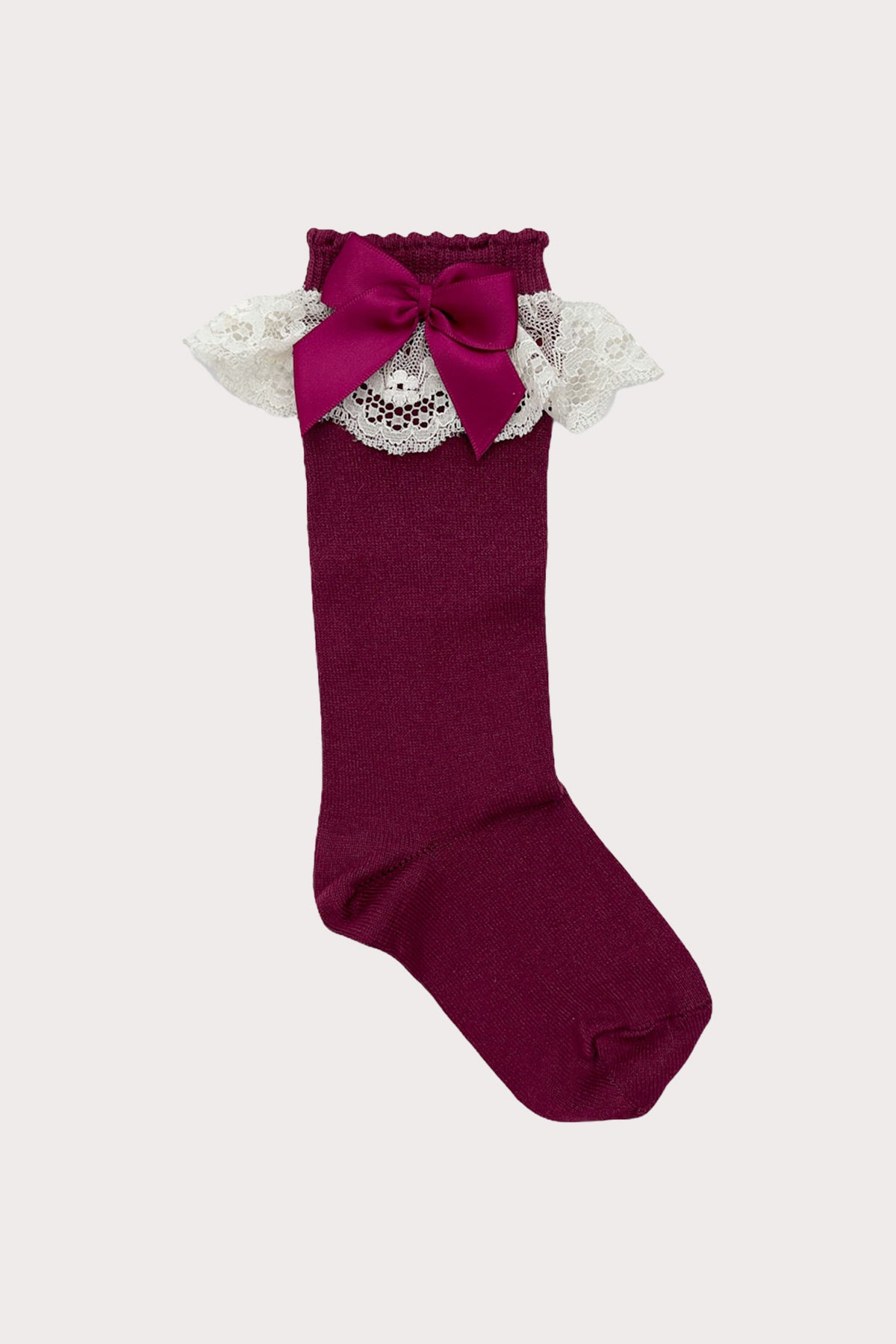 girls knee high socks in burgundy with spanish lace