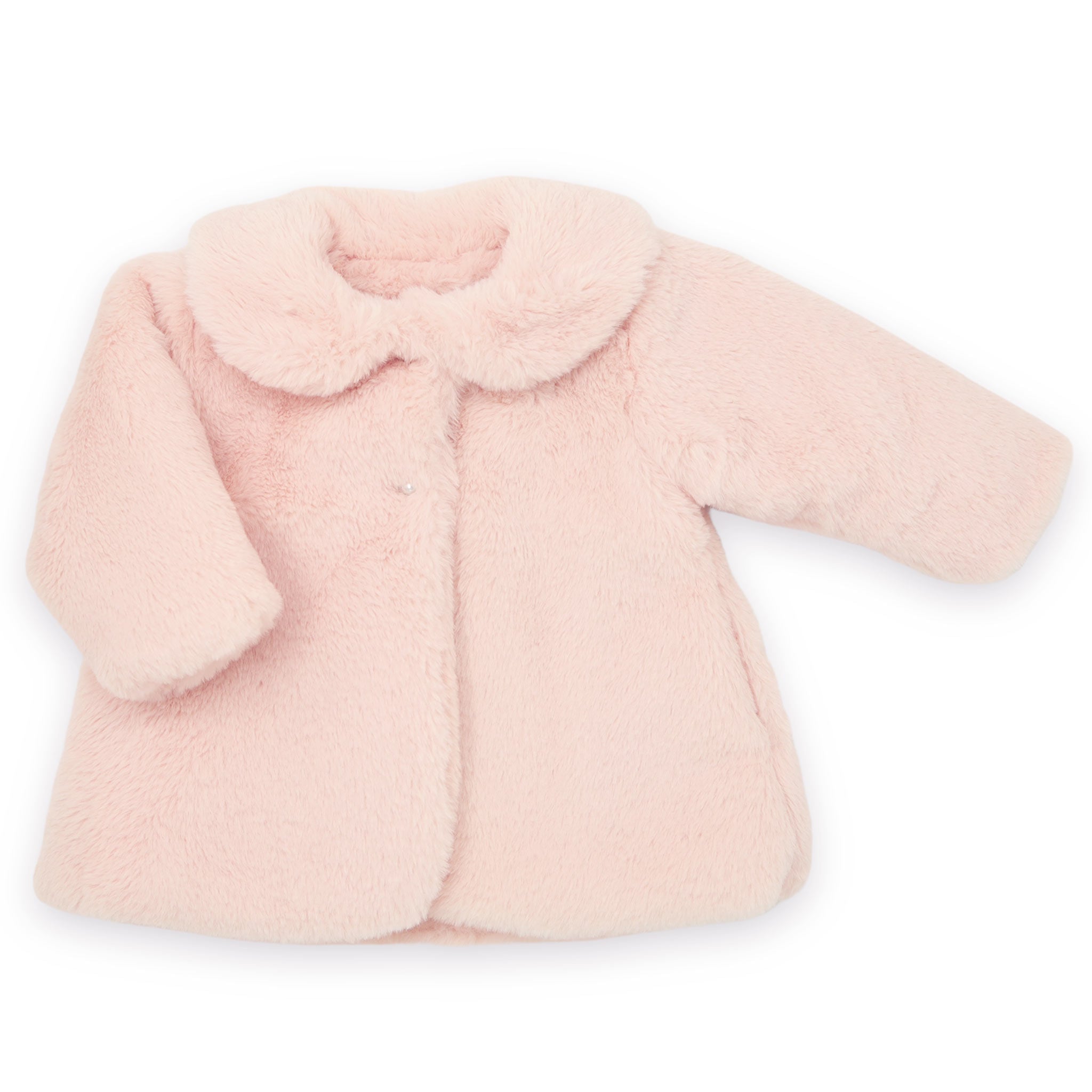 baby girl faux fur coat with pearl buttons in pink