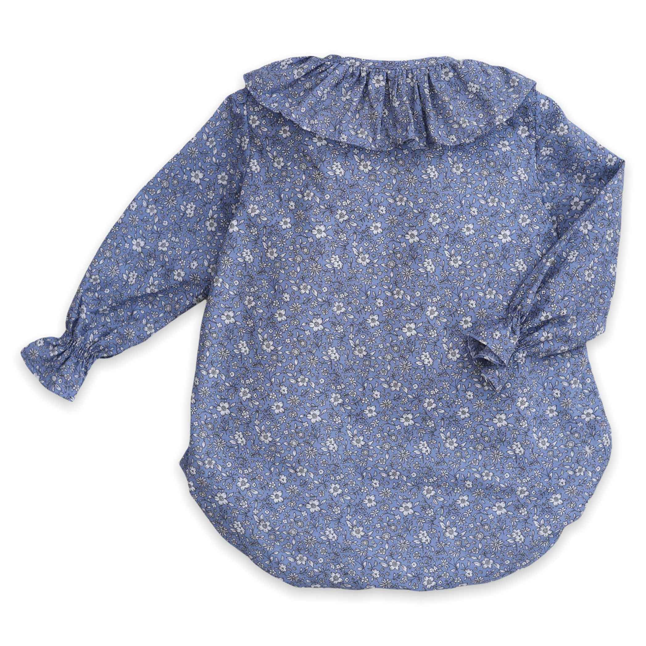 back of frill collar blue floral baby girl romper