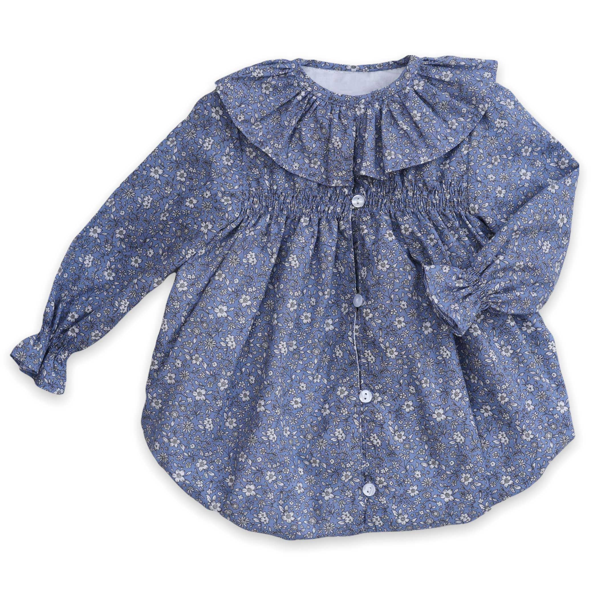 frill collar blue floral baby girl romper