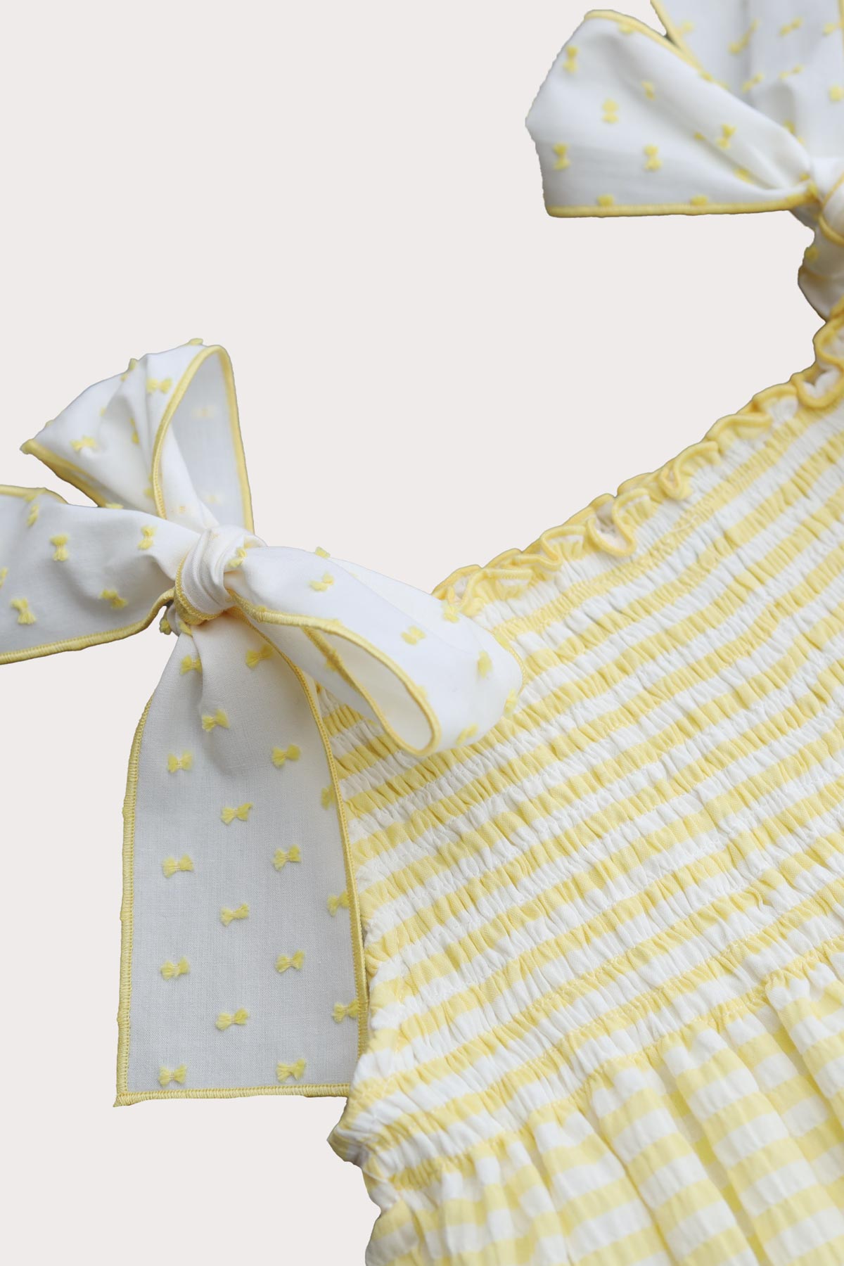 girls lemon striped summer dress with plumeti shoulders