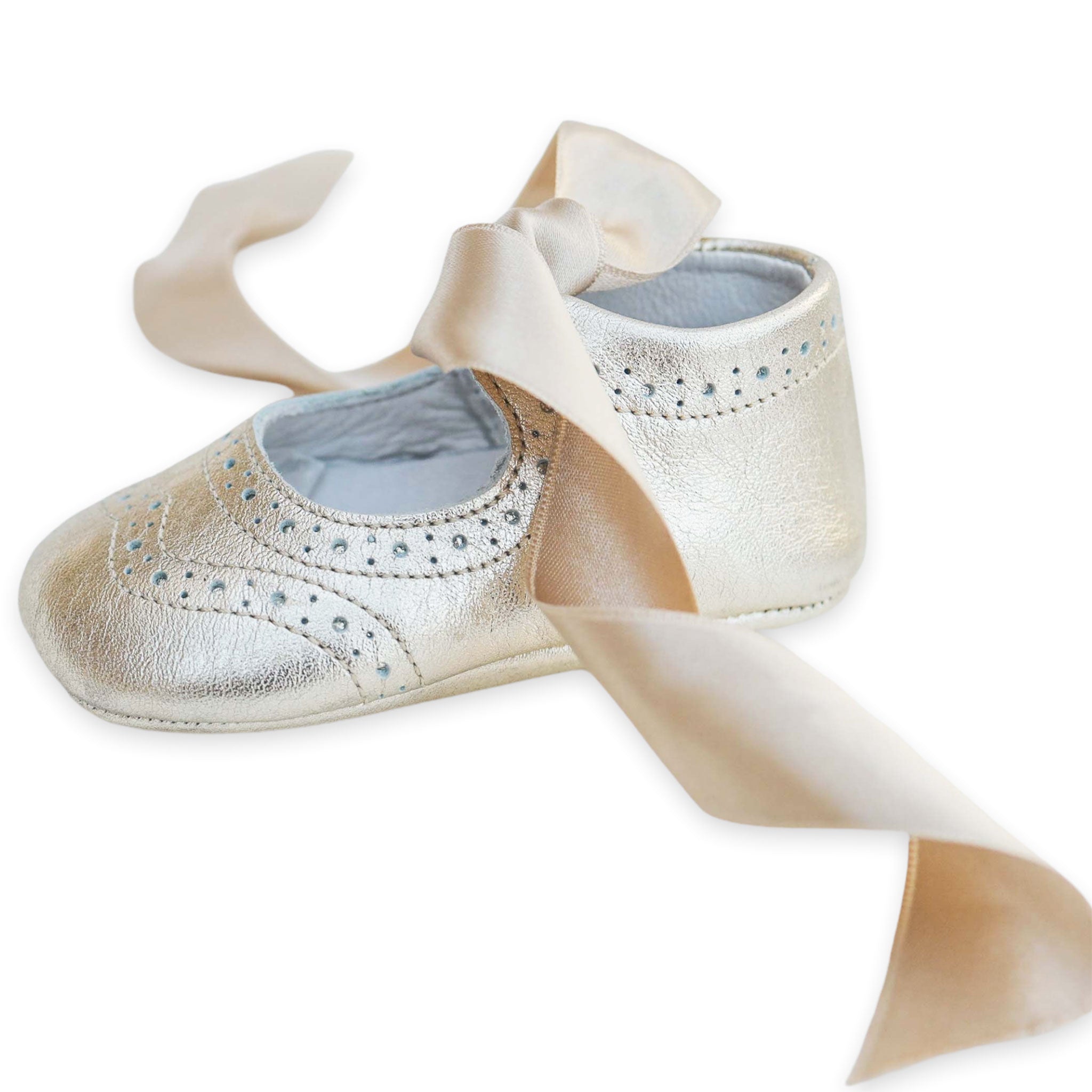 gold leather baby girl shoes with ribbon