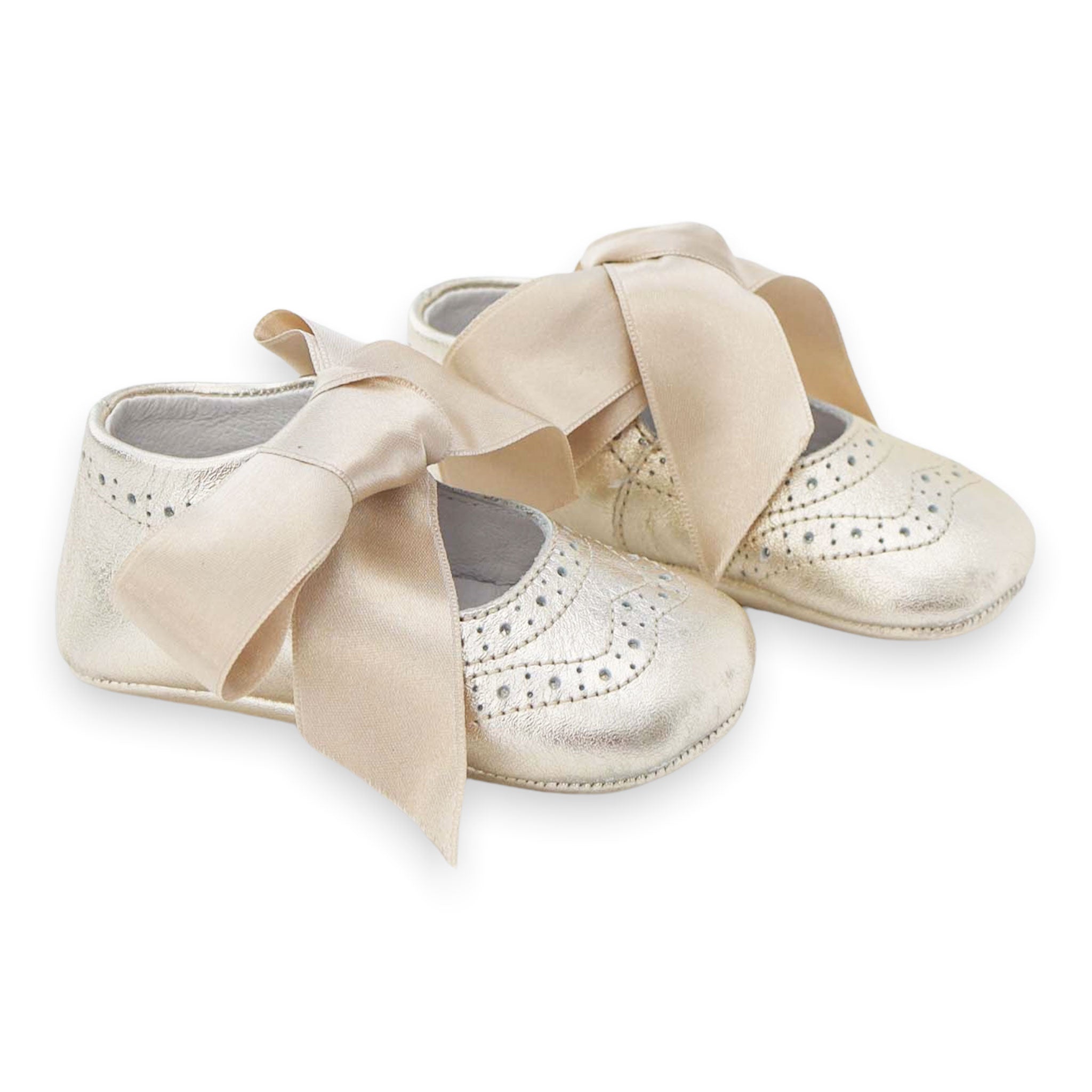 gold leather baby girl shoes side view