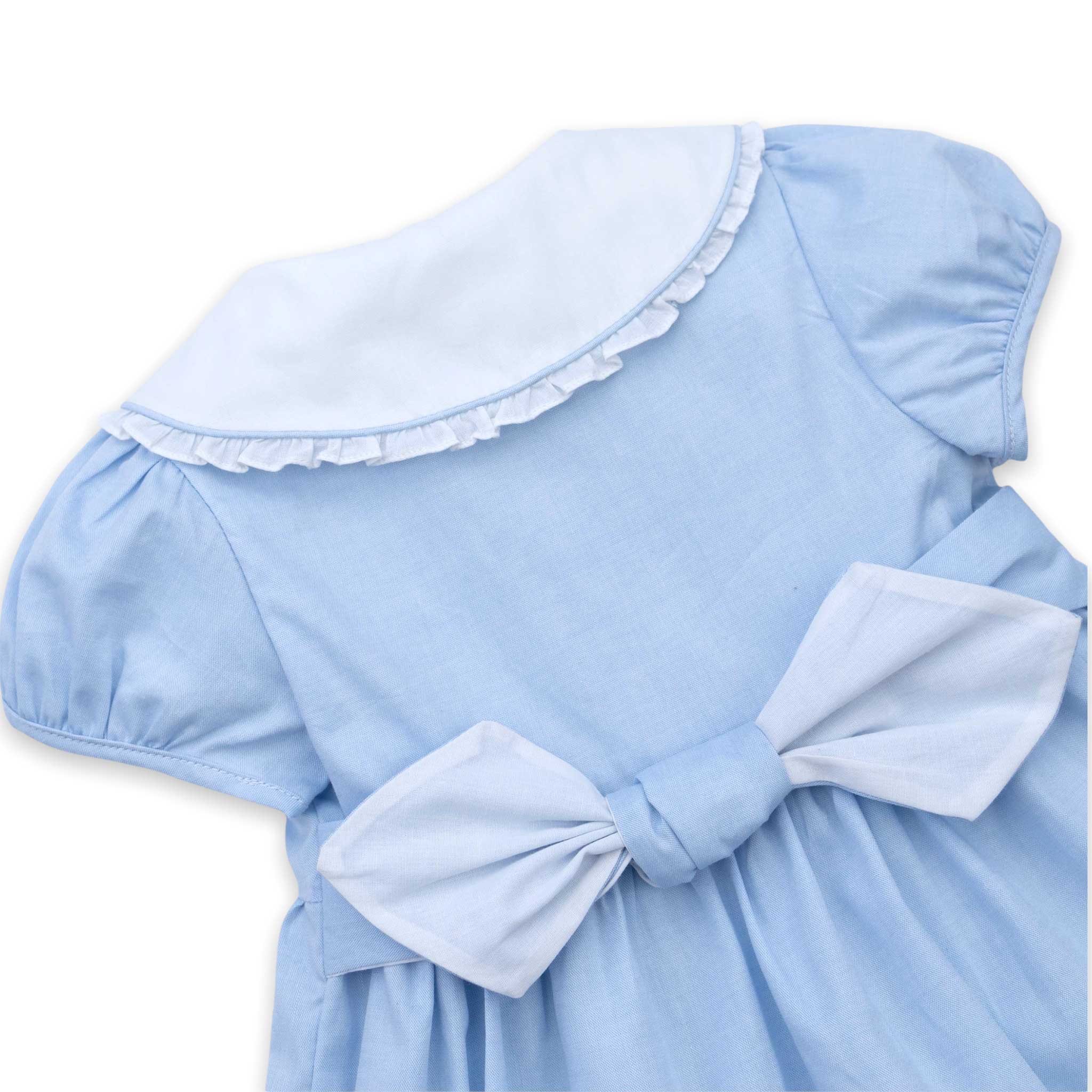 hand embroidered blue girls dress tie bow