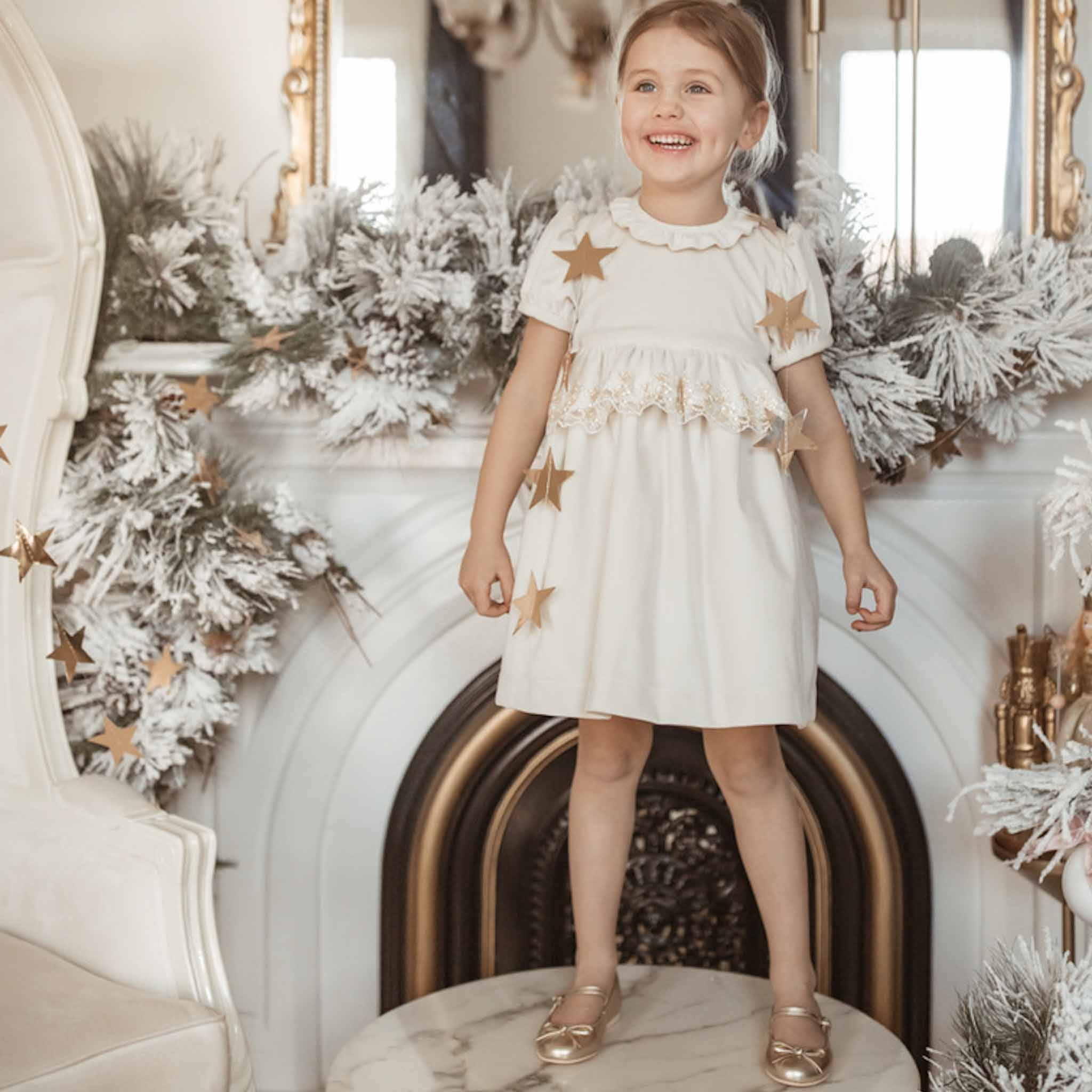 Velvet & Gold Lace Dress - Ivory (3Y, 5Y, 6Y)
