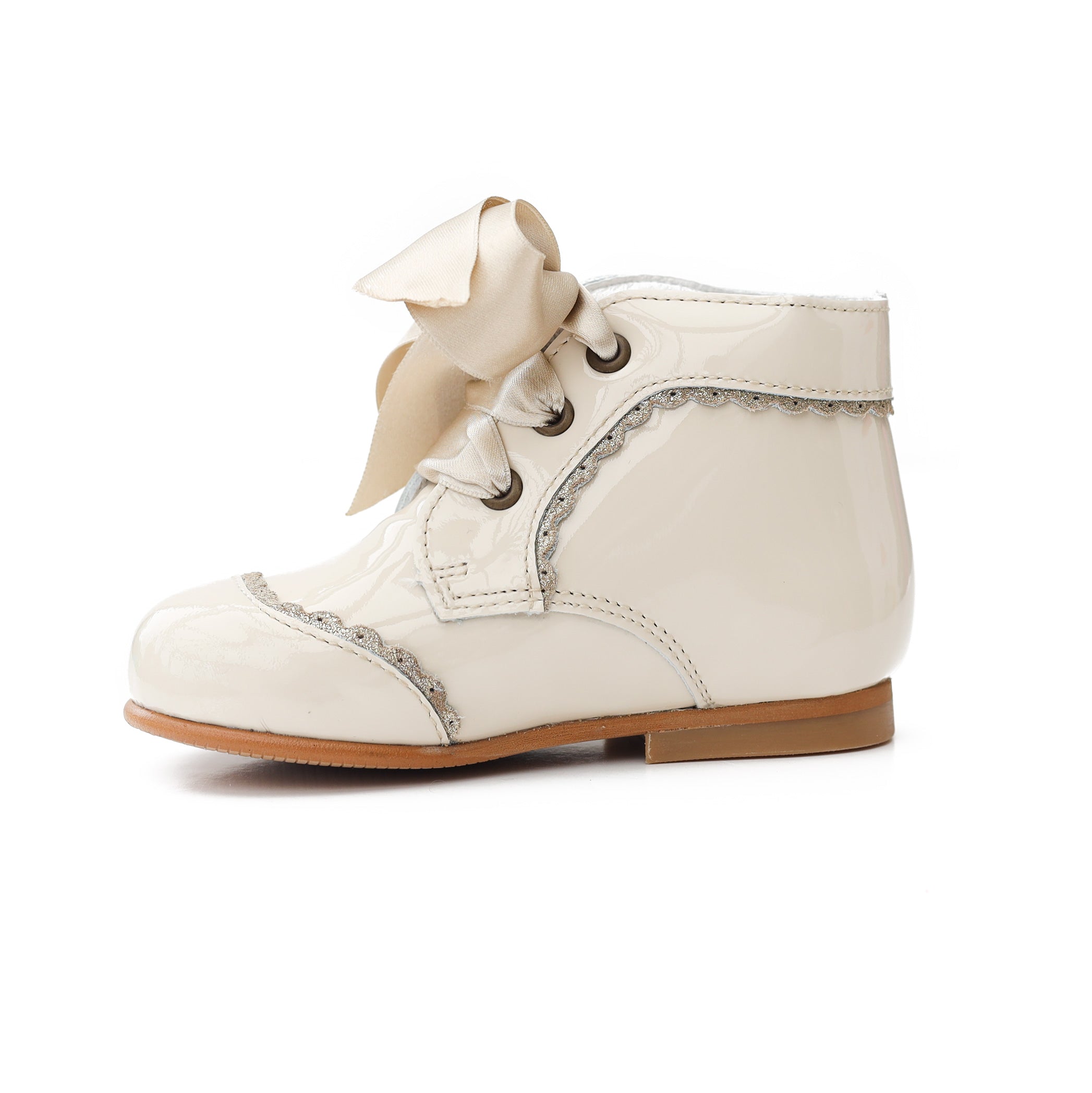 Patent Leather Boots - Ivory & Gold Trim (EU27)