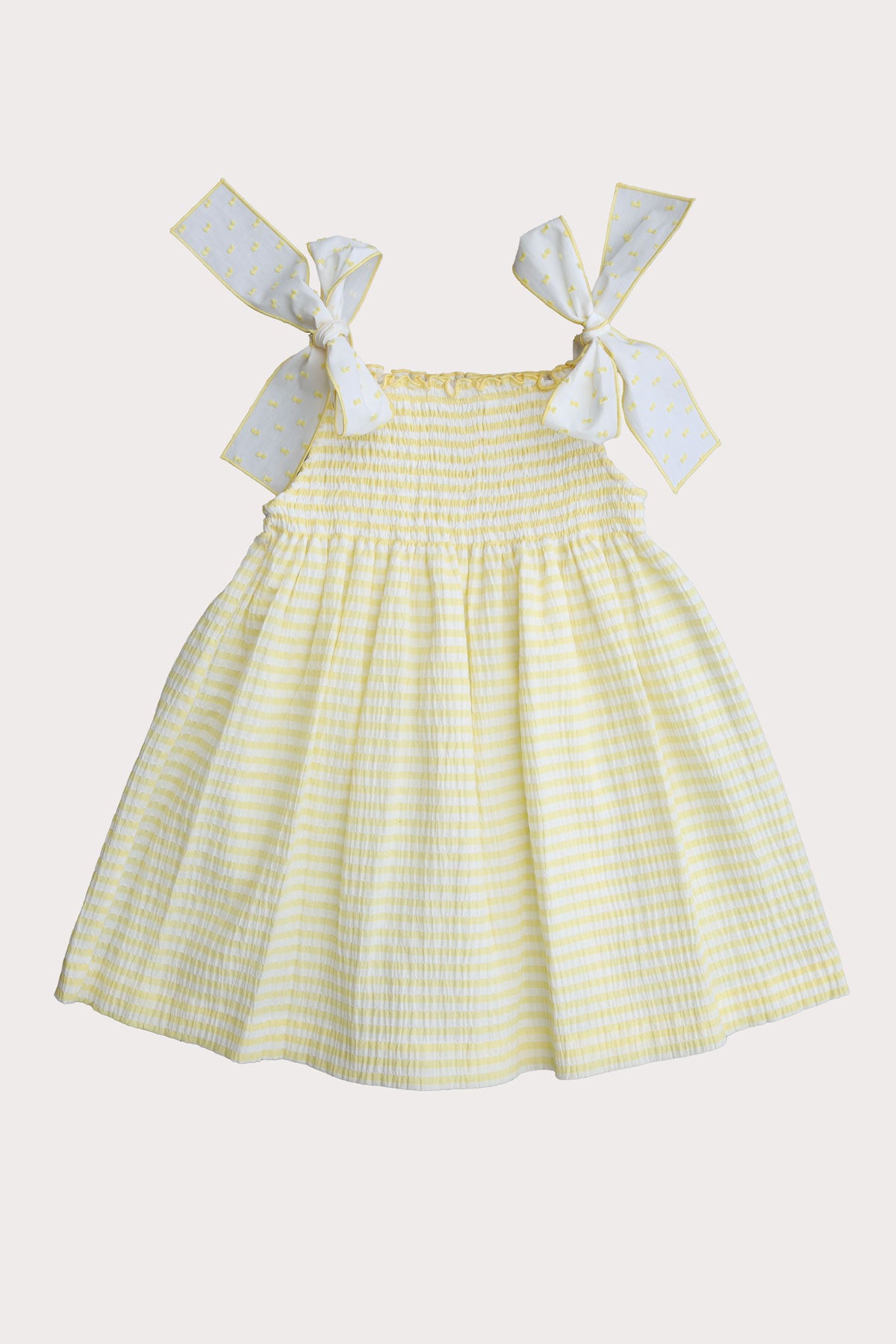 lemon & white striped girls summer dress